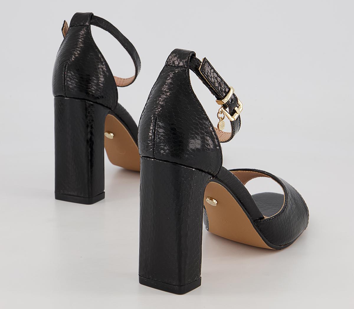 Office Hesitation Easy Two Part Block Heeled Sandals Office Hesitation Easy Two Part Block Heeled Sandals Black Snake