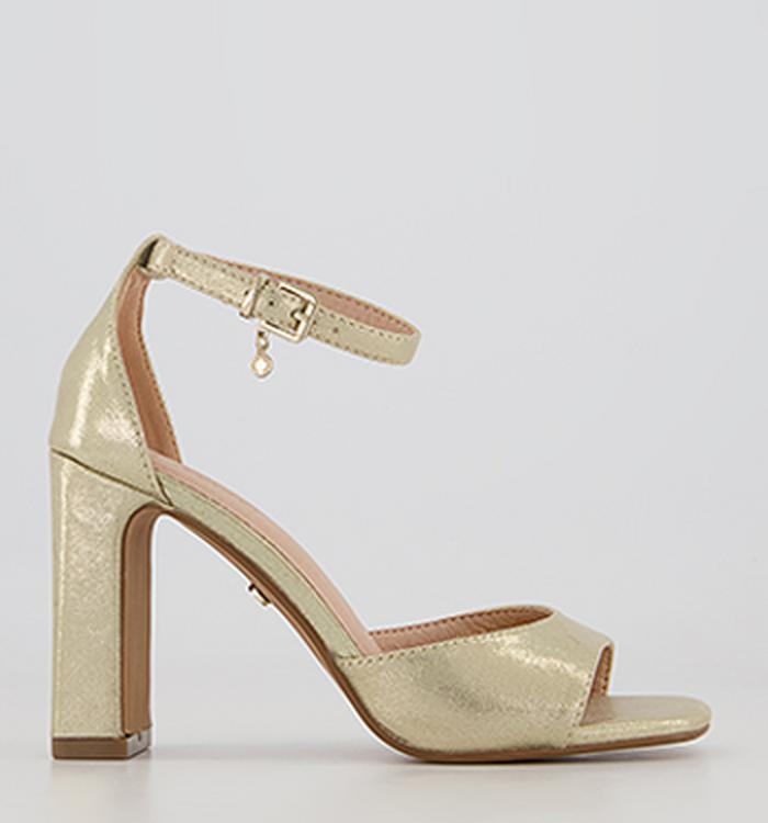 Office Hesitation Easy Two Part Block Heeled Sandals Gold