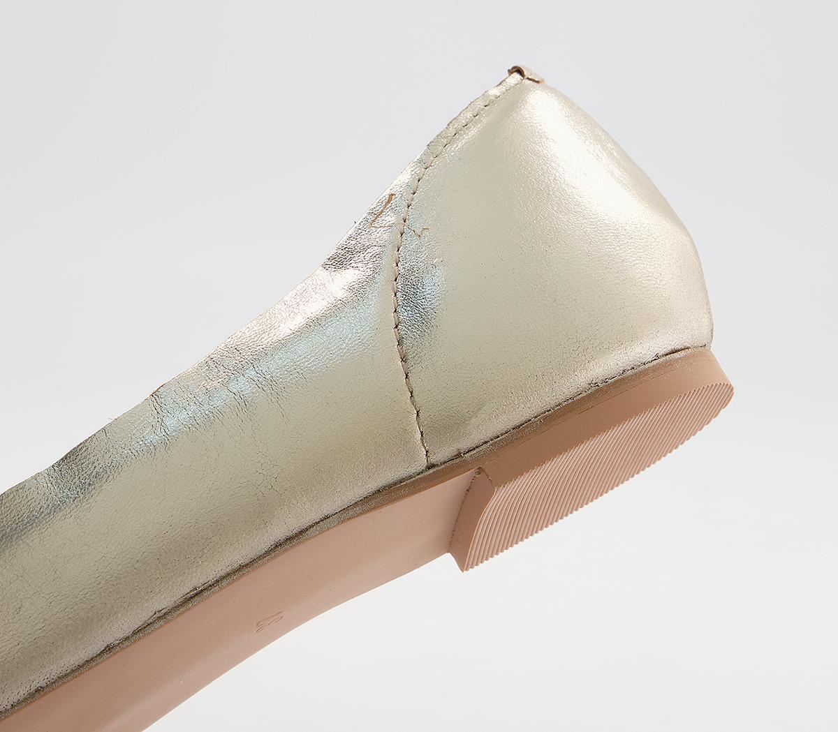OFFICEFacing Feature Peep Toe FlatsSoft Gold Leather