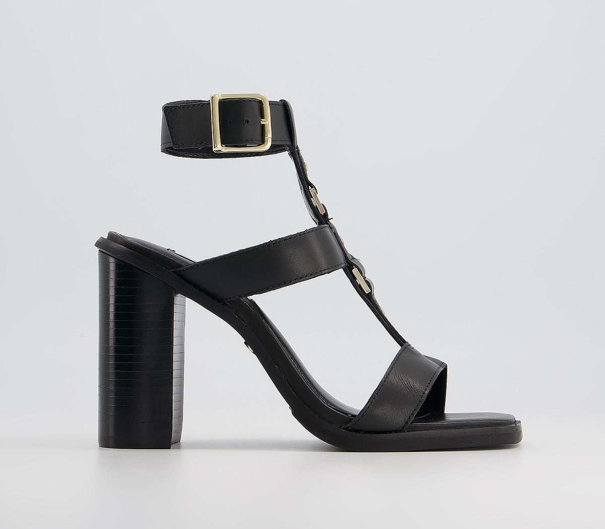 OFFICE Here And Now Gladiator Block Heels Black Leather With Hardware ...