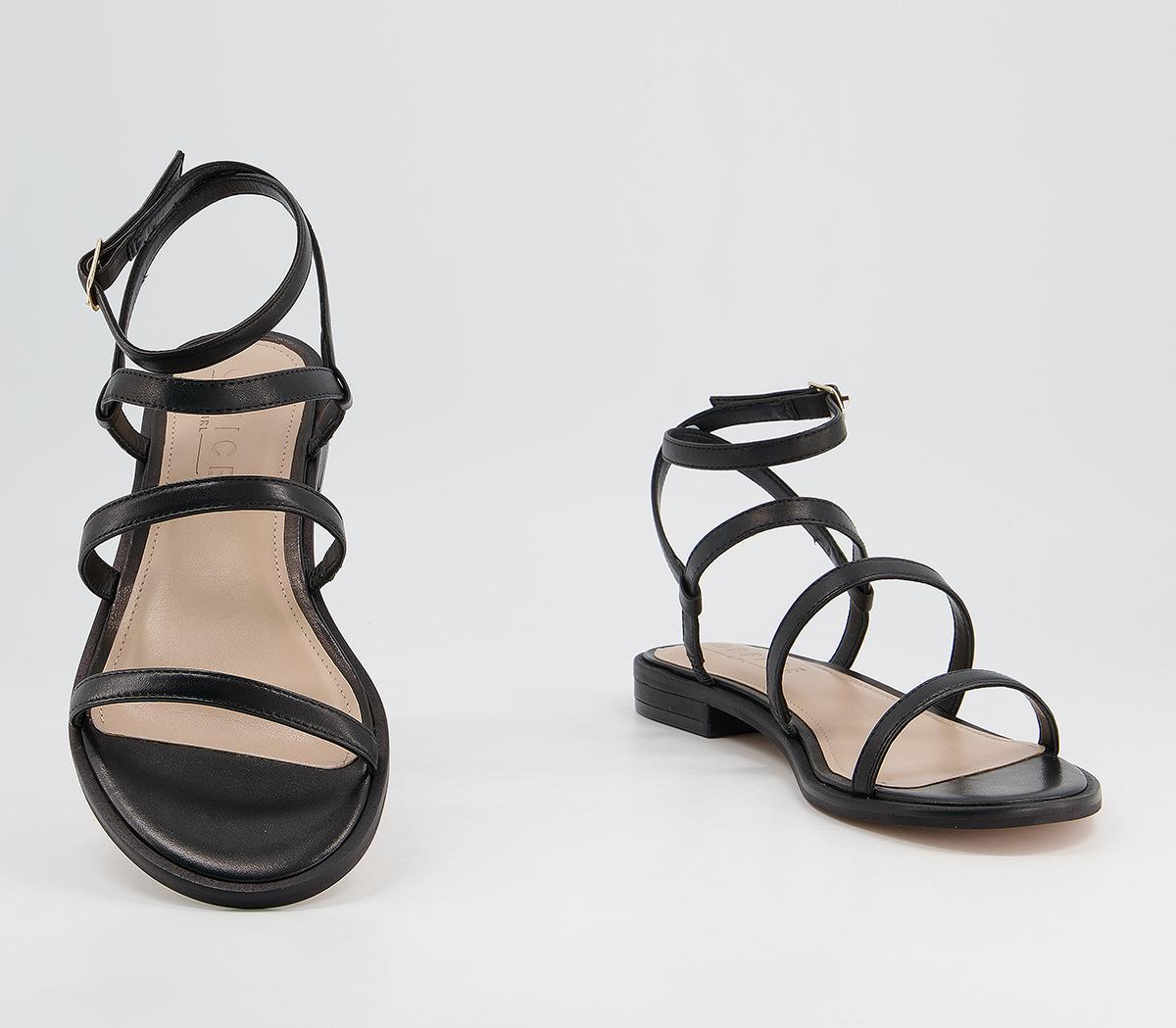 OFFICE Sanna Slim Strap Gladiator Sandals Black Leather - Women’s Sandals