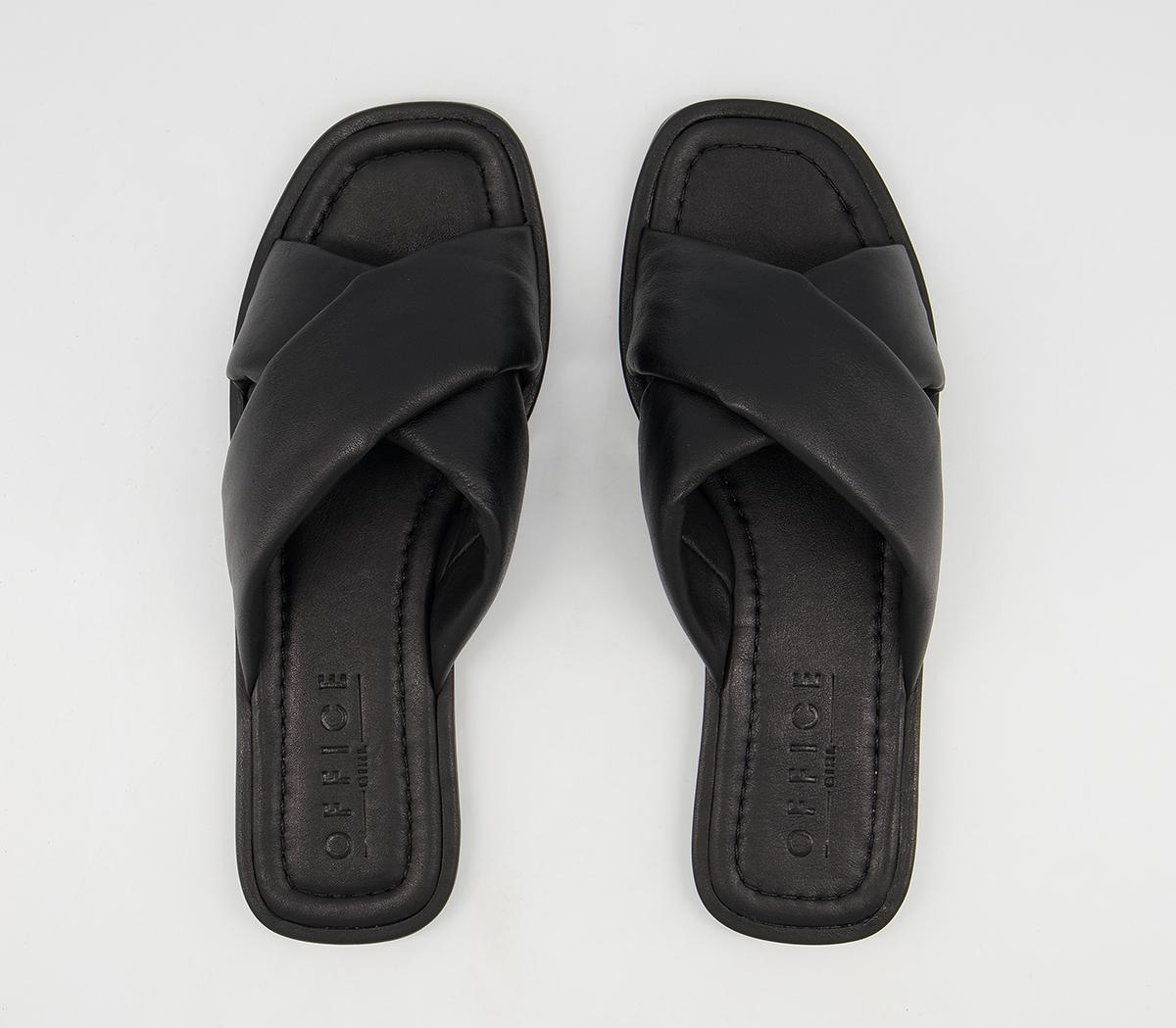 Office Secretive Padded Cross Strap Mules Office Secretive Padded Cross Strap Mules Black Leather