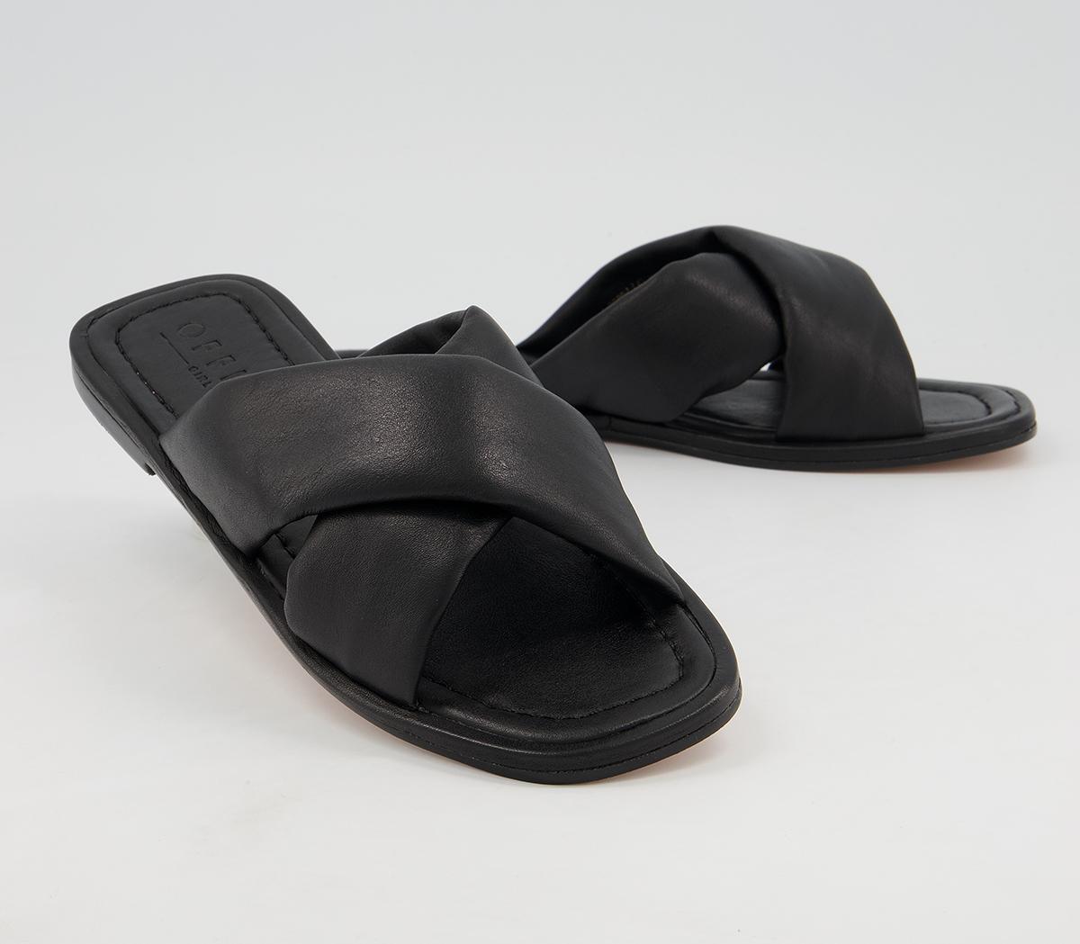 Office Secretive Padded Cross Strap Mules Office Secretive Padded Cross Strap Mules Black Leather