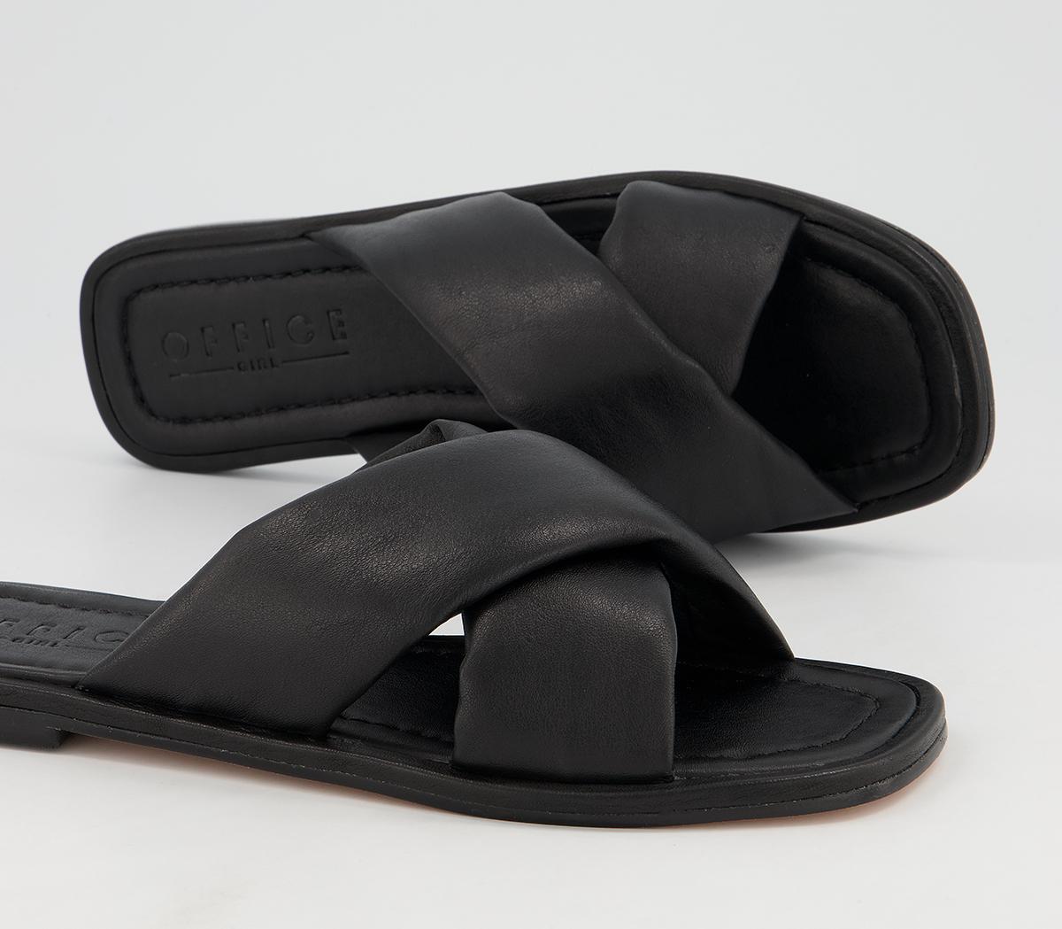 Office Secretive Padded Cross Strap Mules Office Secretive Padded Cross Strap Mules Black Leather