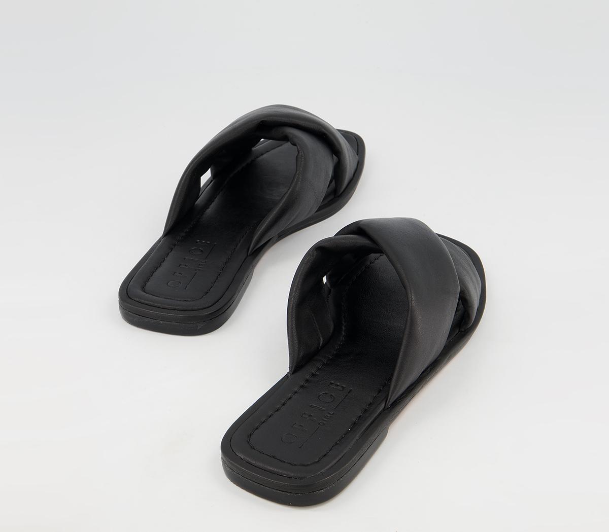 Office Secretive Padded Cross Strap Mules Office Secretive Padded Cross Strap Mules Black Leather