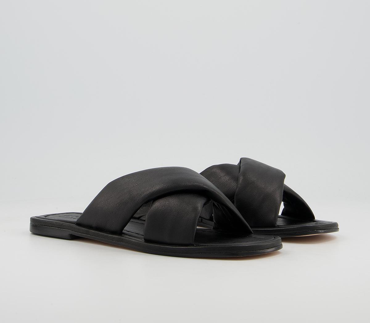 Office Secretive Padded Cross Strap Mules Office Secretive Padded Cross Strap Mules Black Leather