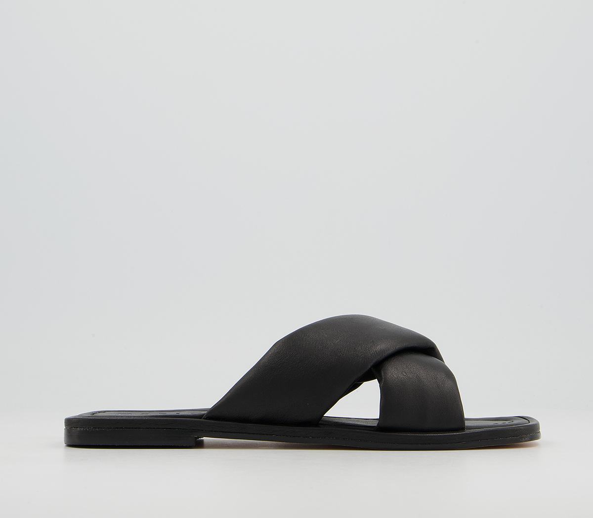 OFFICESecretive Padded Cross Strap MulesBlack Leather