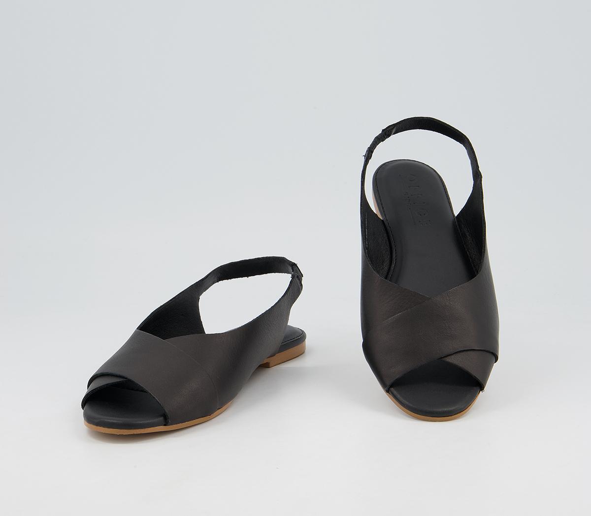 OFFICEFactor Sling Back Peep Toe FlatsBlack Leather