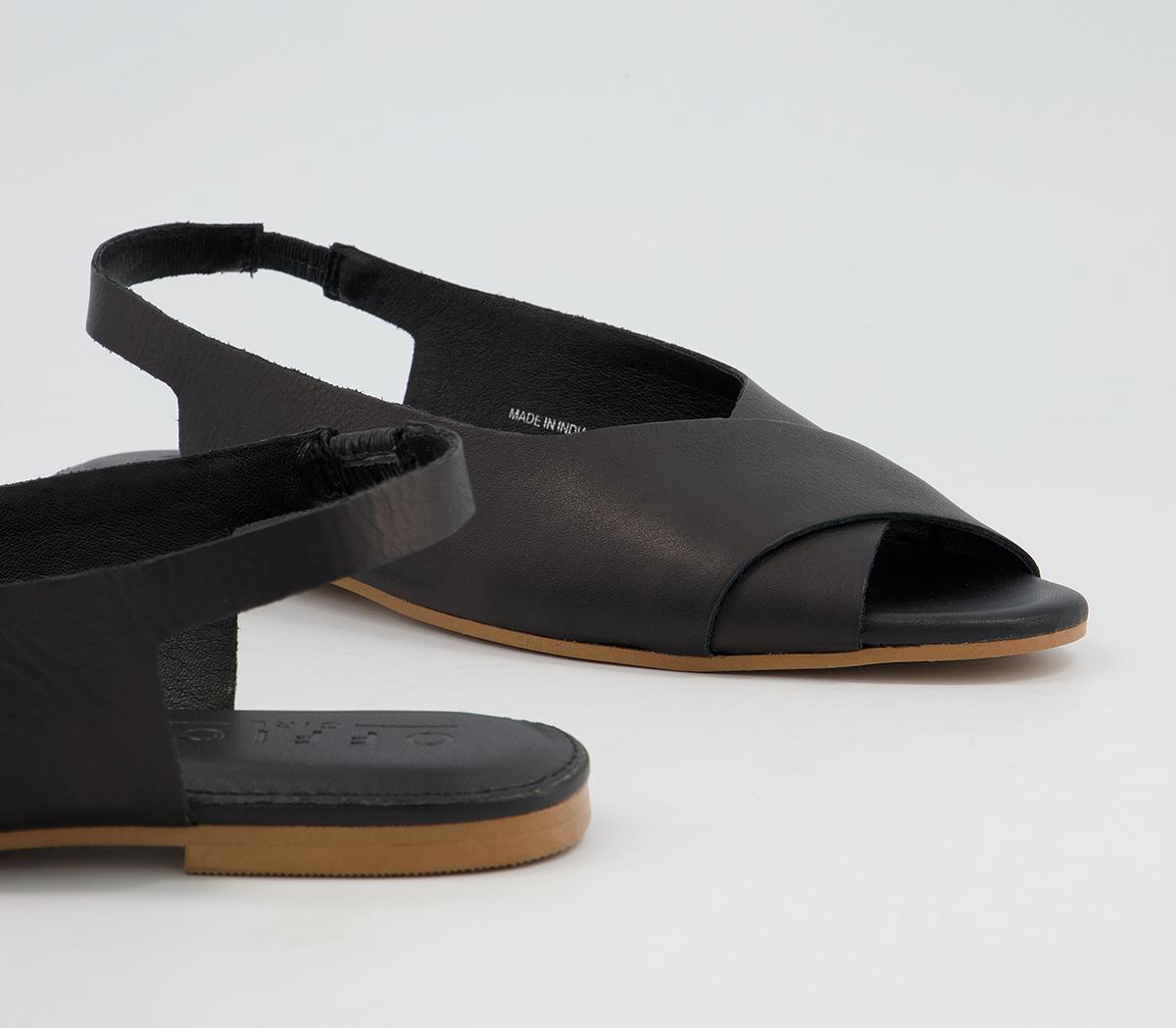 OFFICEFactor Sling Back Peep Toe FlatsBlack Leather