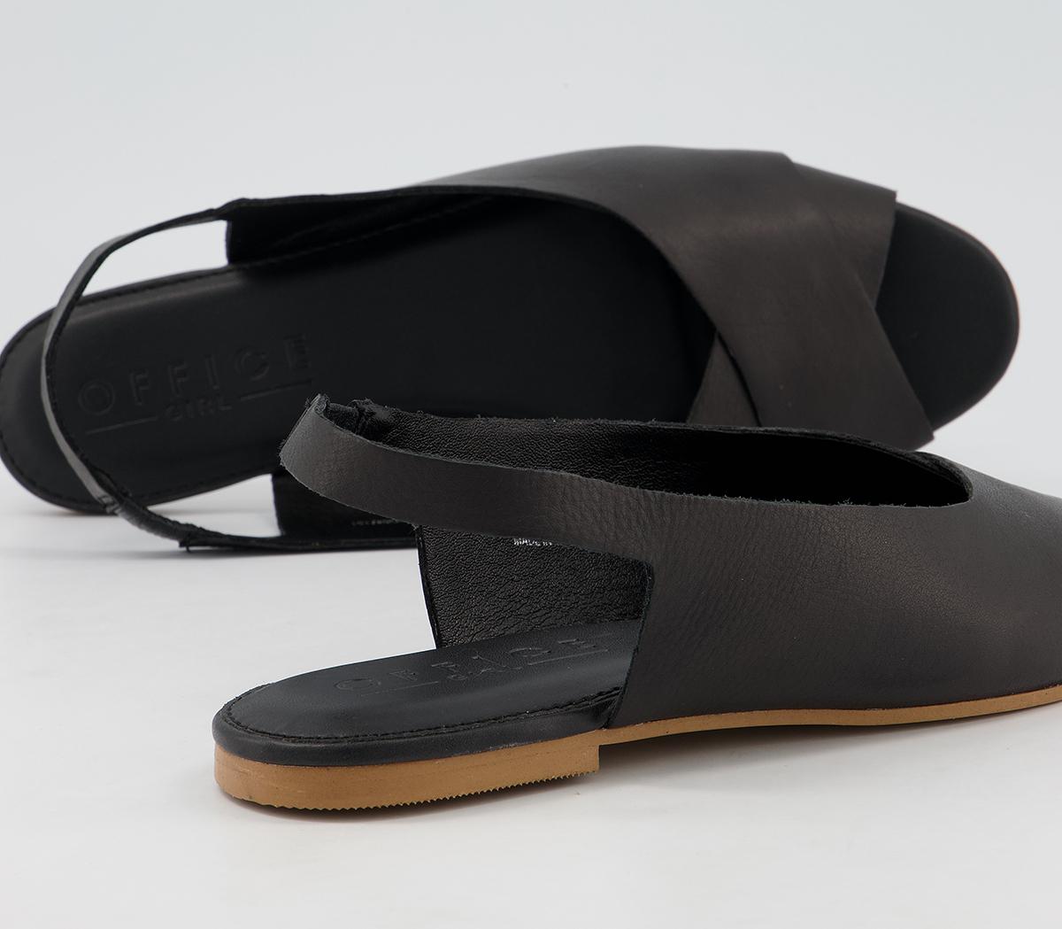 OFFICEFactor Sling Back Peep Toe FlatsBlack Leather