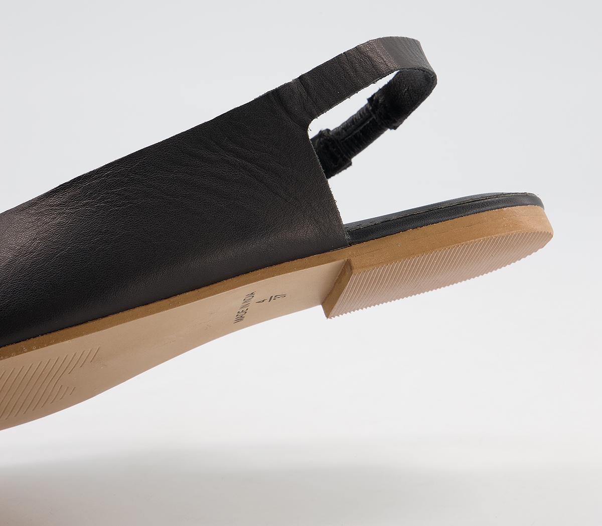 OFFICEFactor Sling Back Peep Toe FlatsBlack Leather