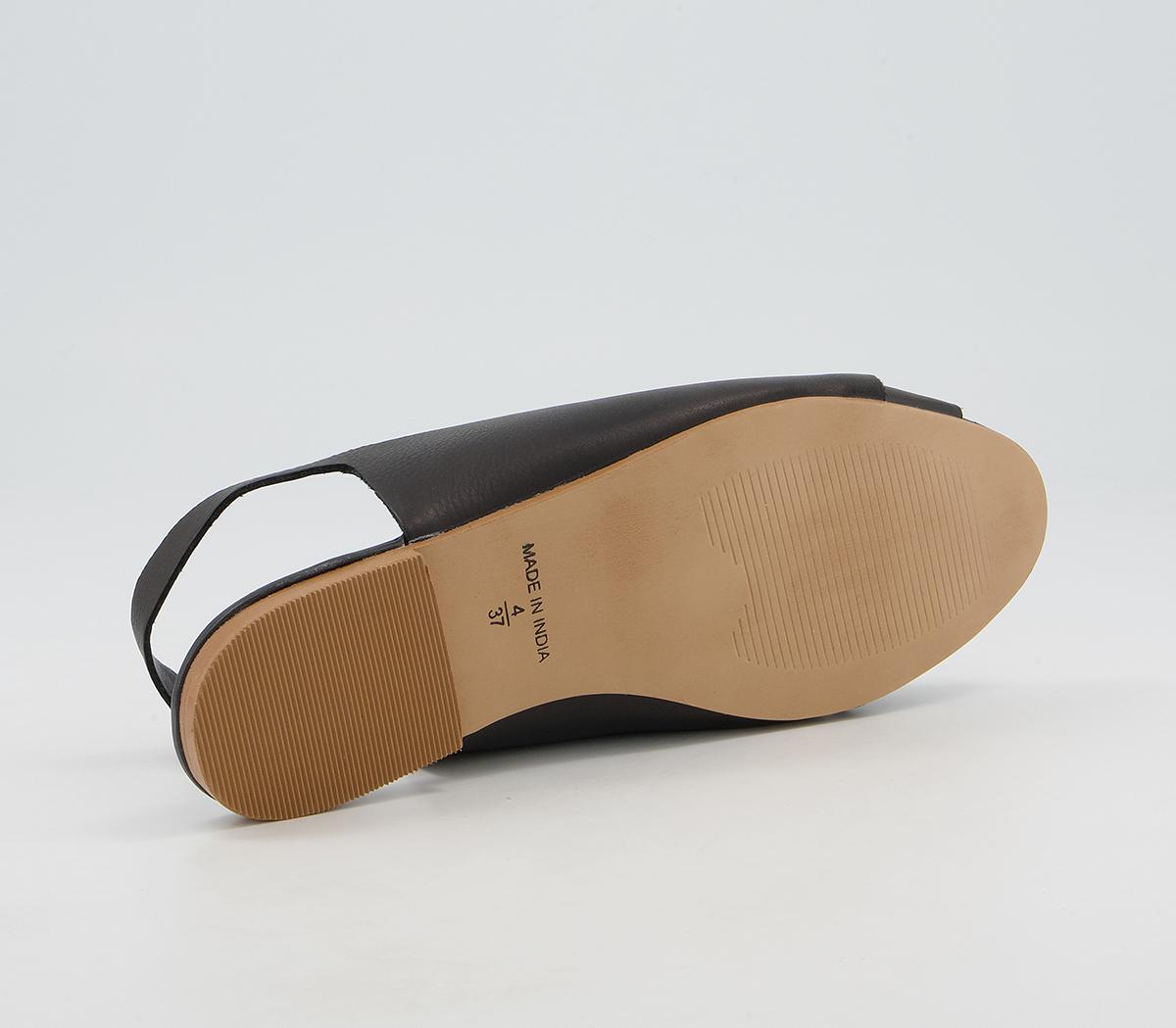 OFFICEFactor Sling Back Peep Toe FlatsBlack Leather