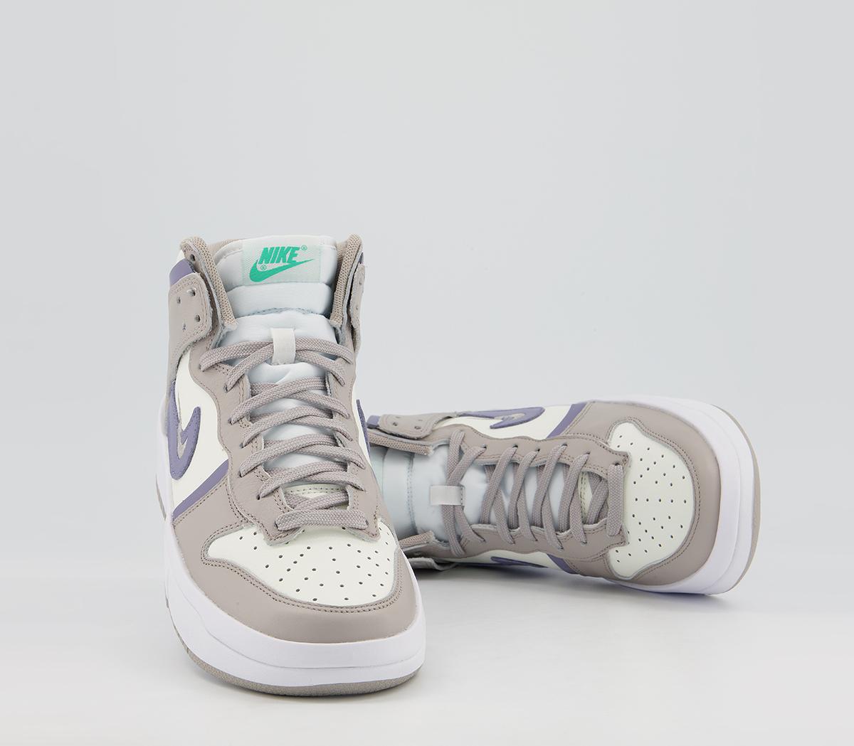 Nike Dunk High Up Trainers Sail Iron Purple College Grey Clear Emerald White - Women's Trainers