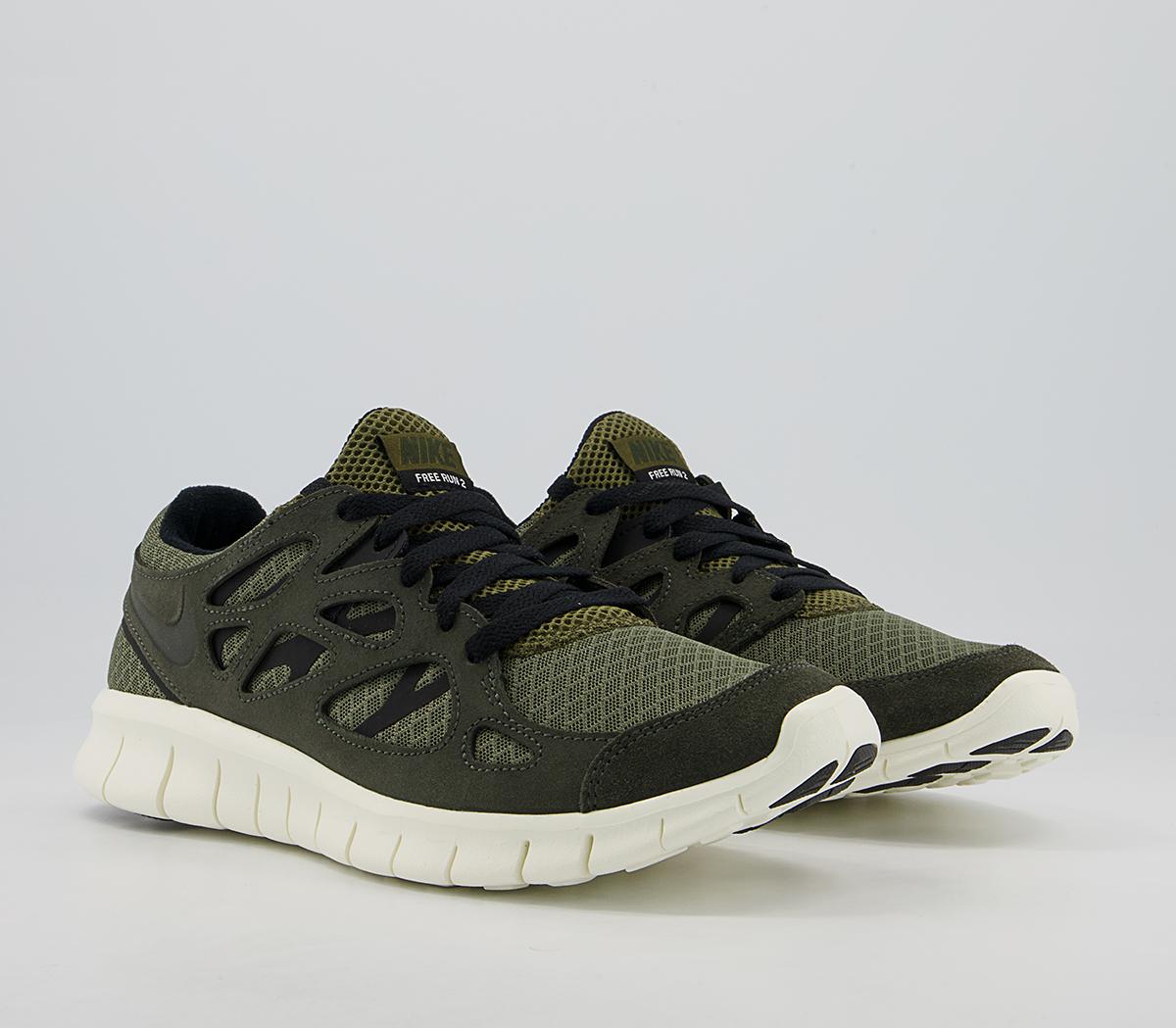 Nike Free Run 2 Trainers Nike Free Run 2 Trainers Seqoia Black Med Olive Sail