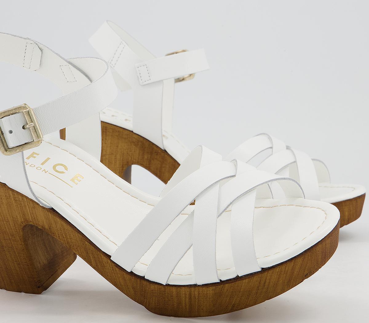 Office Meagan Strappy Two Part Wood Block Heels Office Meagan Strappy Two Part Wood Block Heels White Leather