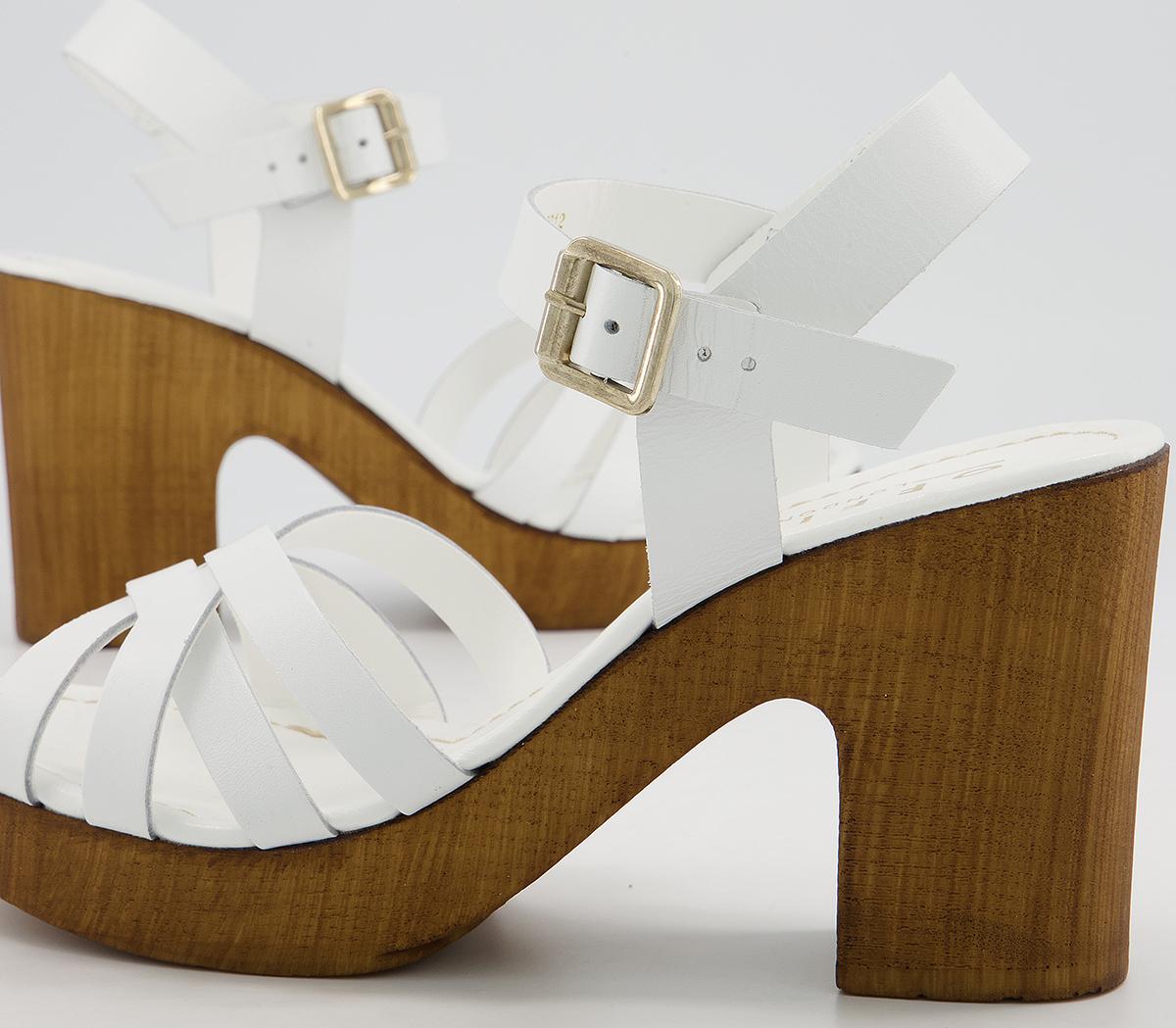 Office Meagan Strappy Two Part Wood Block Heels Office Meagan Strappy Two Part Wood Block Heels White Leather