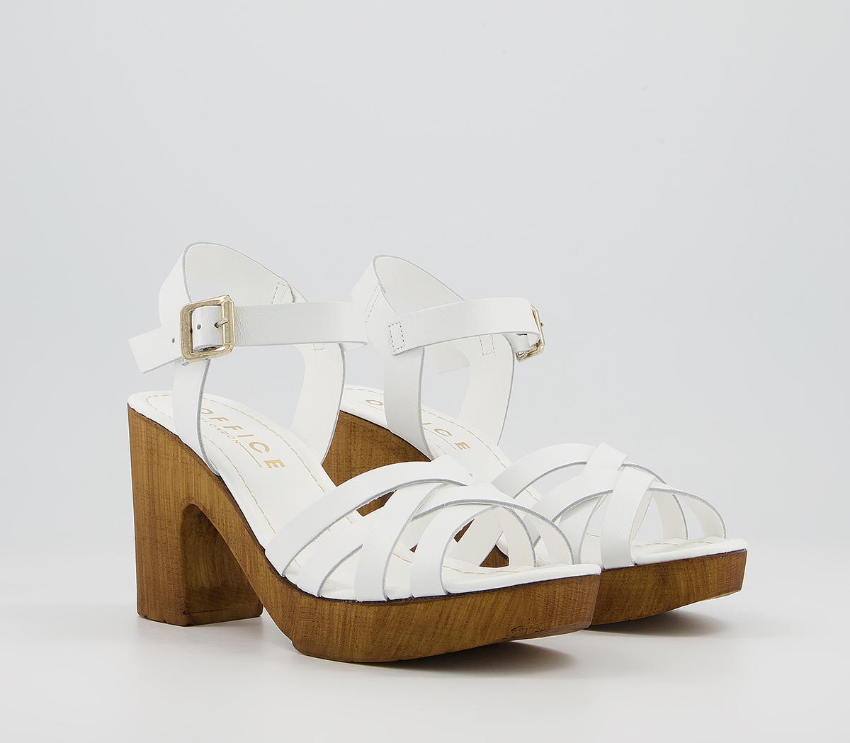 Office Meagan Strappy Two Part Wood Block Heels Office Meagan Strappy Two Part Wood Block Heels White Leather