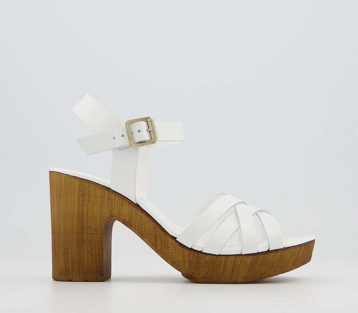 Office Meagan Strappy Two Part Wood Block Heels Office Meagan Strappy Two Part Wood Block Heels White Leather