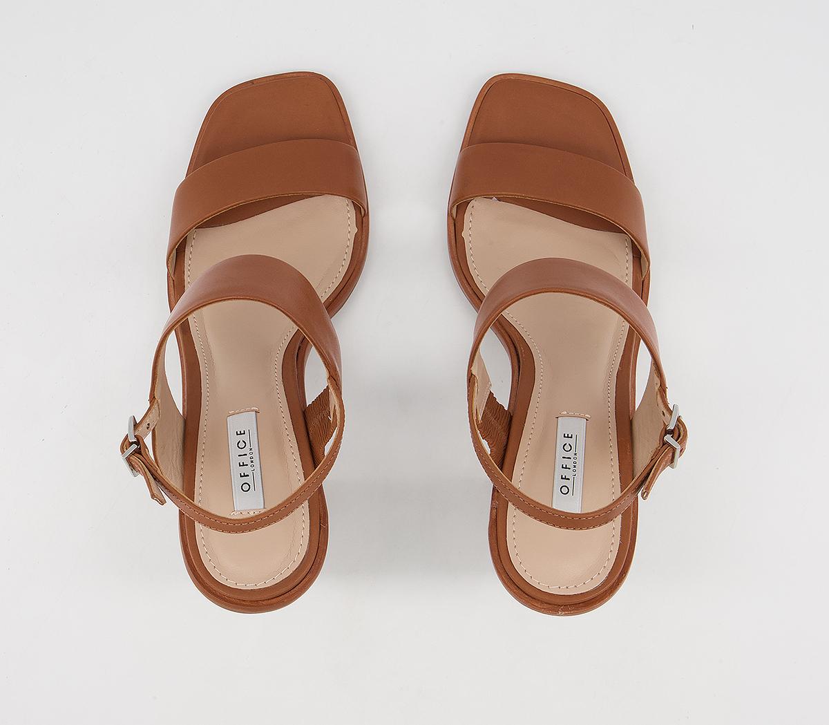 Office Herat Two Part Slingback Block Heeled Sandals Office Herat Two Part Slingback Block Heeled Sandals Tan Leather