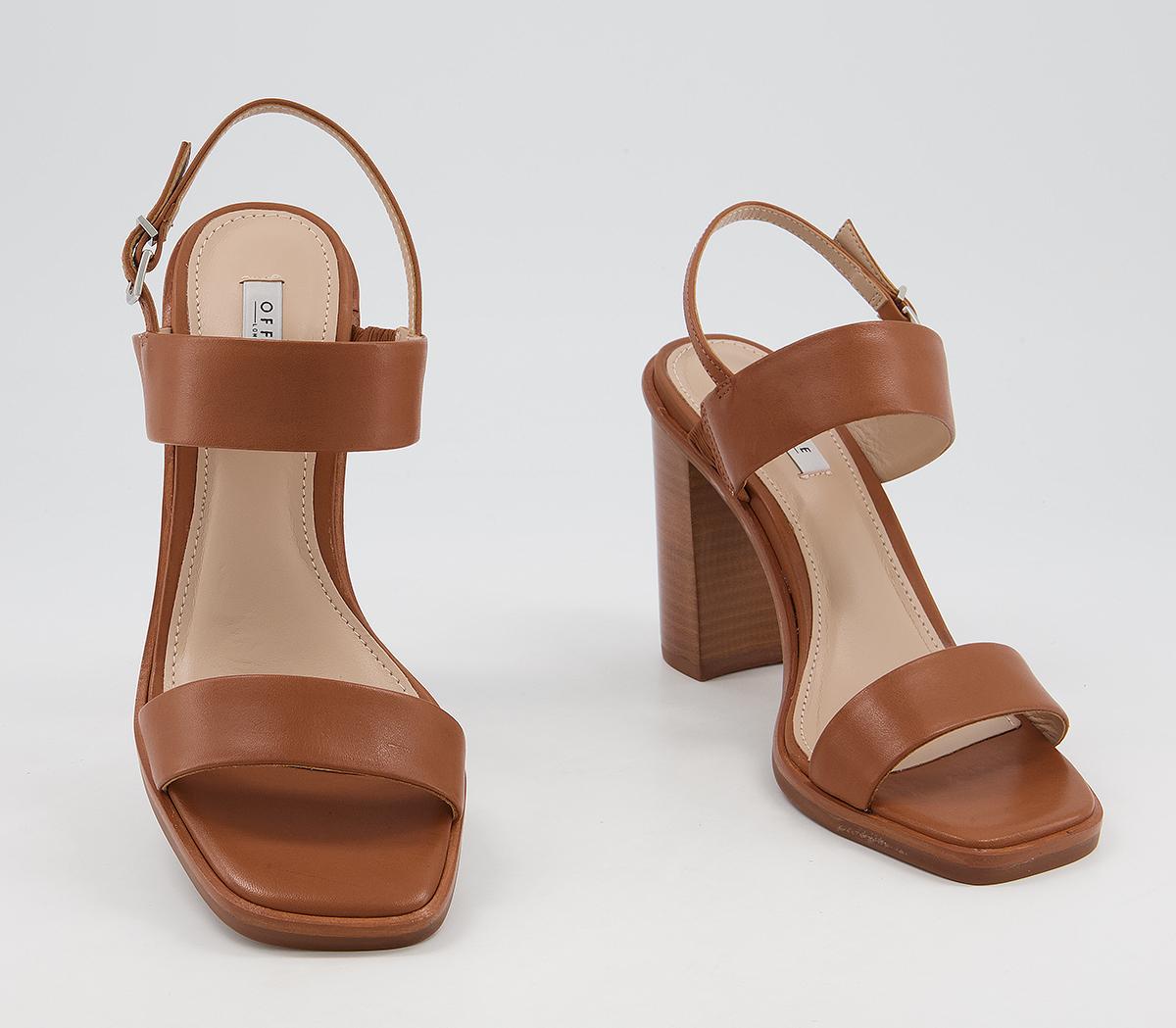 Office Herat Two Part Slingback Block Heeled Sandals Office Herat Two Part Slingback Block Heeled Sandals Tan Leather