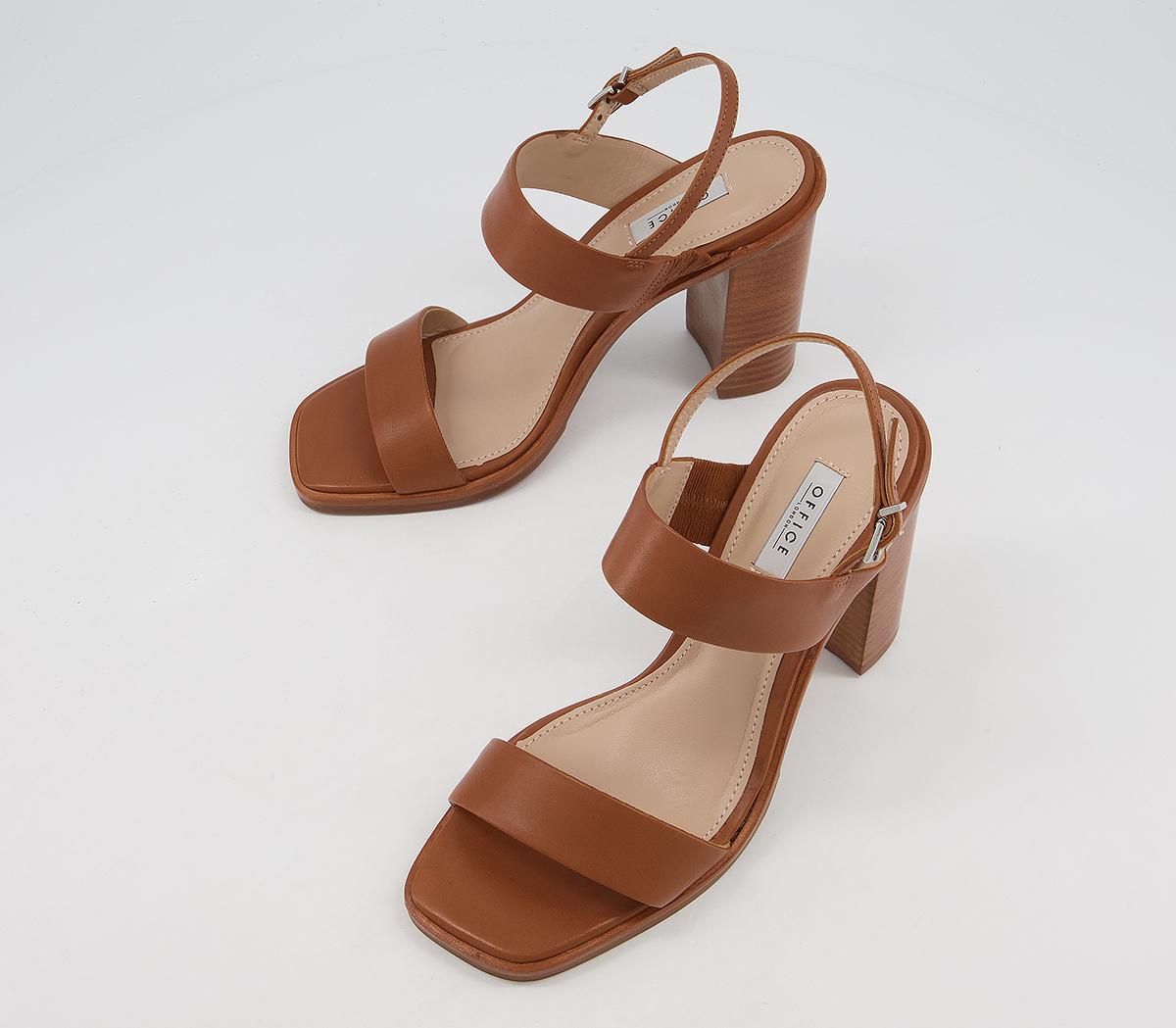 Office Herat Two Part Slingback Block Heeled Sandals Office Herat Two Part Slingback Block Heeled Sandals Tan Leather