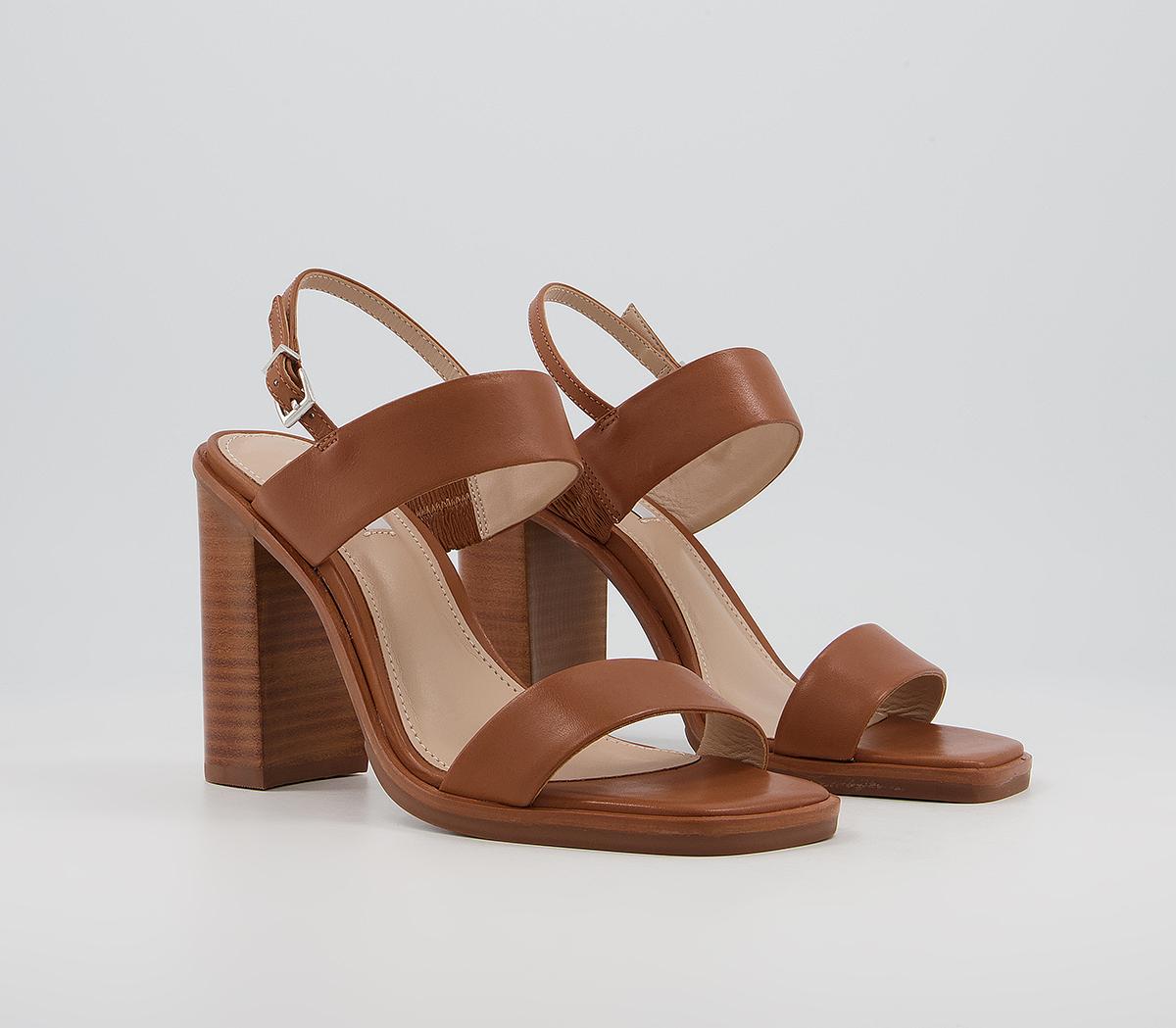 Office Herat Two Part Slingback Block Heeled Sandals Office Herat Two Part Slingback Block Heeled Sandals Tan Leather