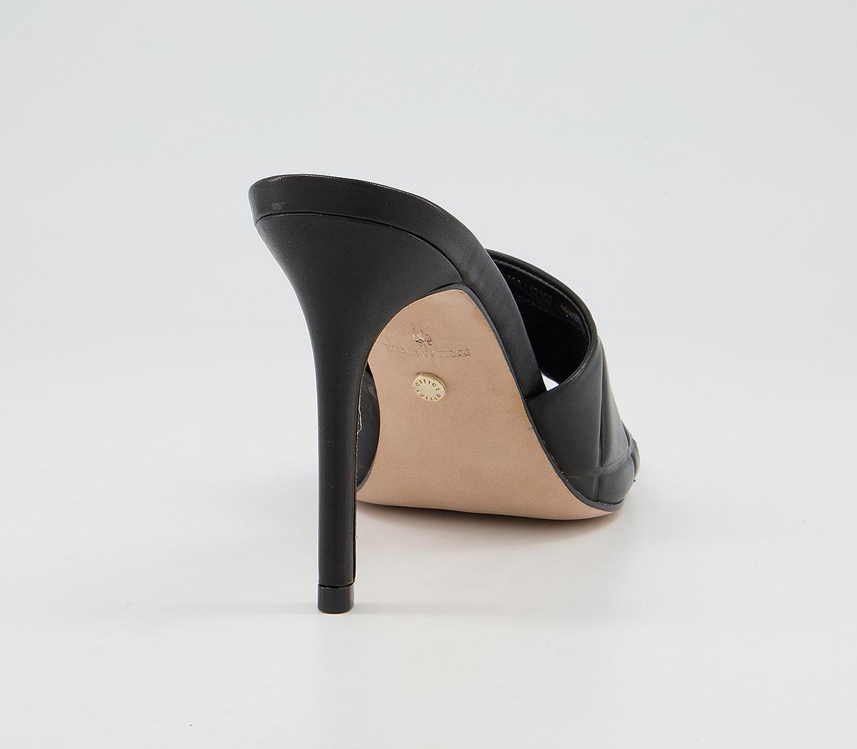 OFFICEHatter Quilt Detail Slip On Mule Stiletto Heels OFFICEHatter Quilt Detail Slip On Mule Stiletto HeelsBlack Leather