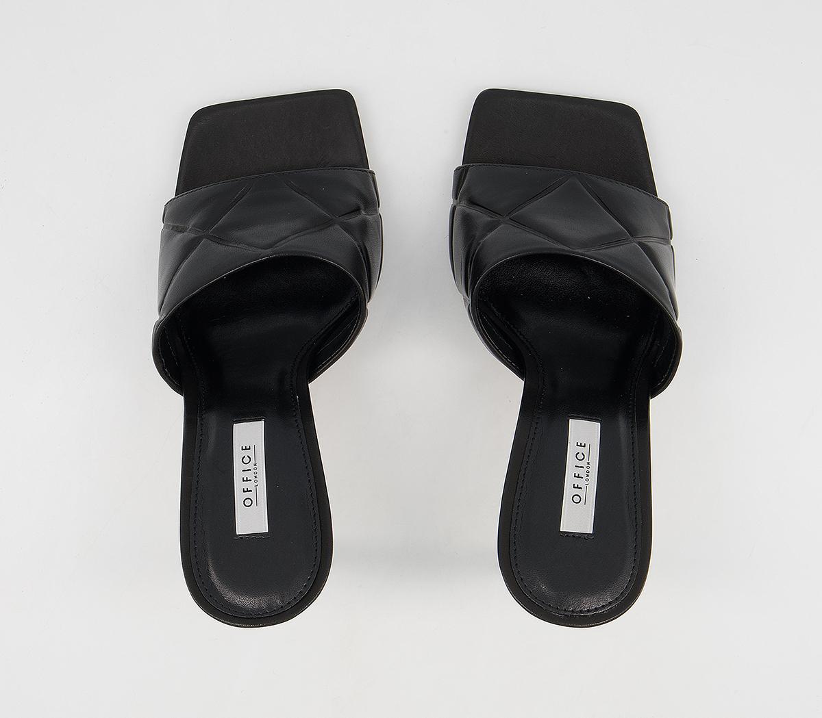 OFFICEHatter Quilt Detail Slip On Mule Stiletto HeelsBlack Leather