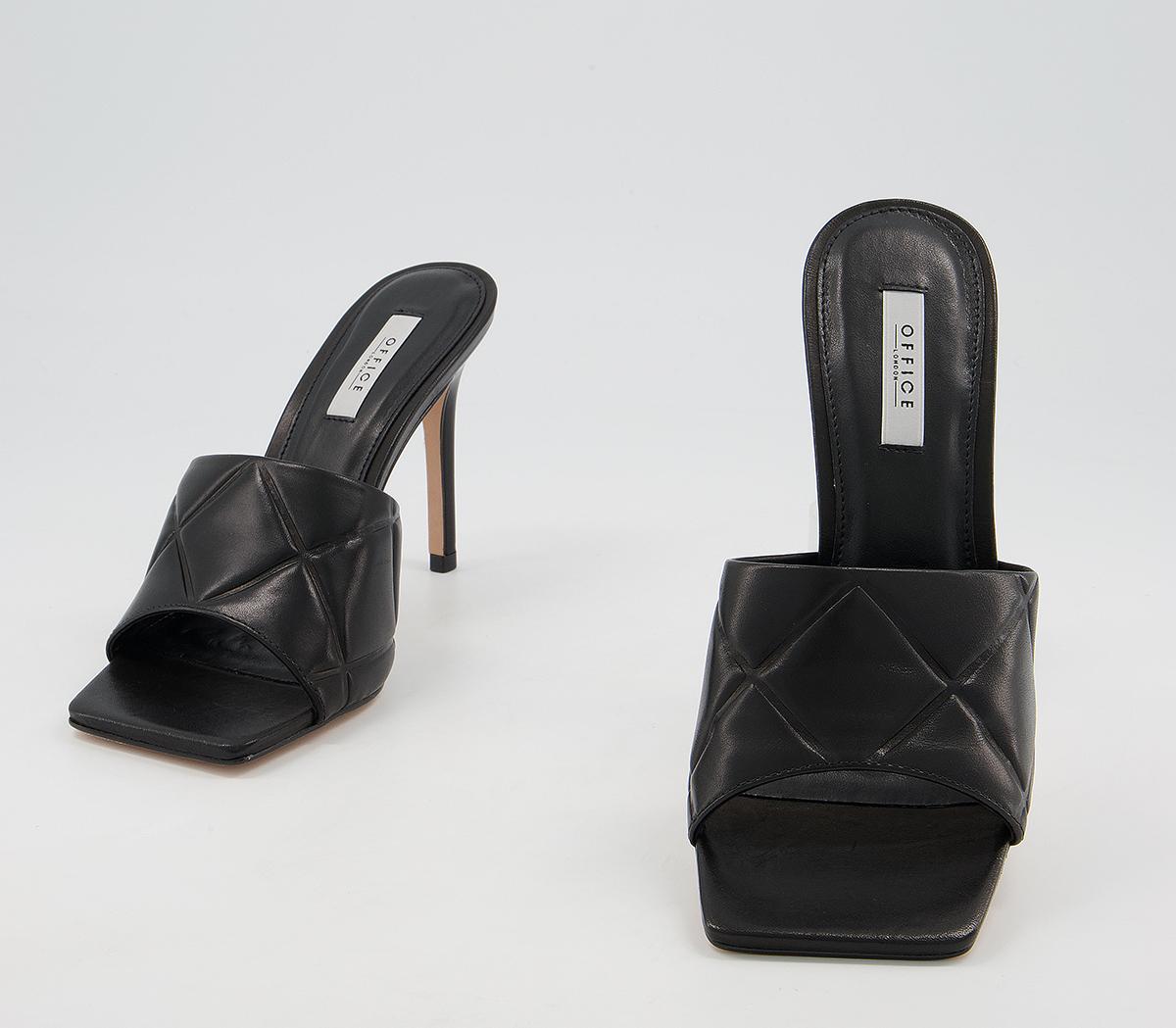OFFICEHatter Quilt Detail Slip On Mule Stiletto Heels OFFICEHatter Quilt Detail Slip On Mule Stiletto HeelsBlack Leather