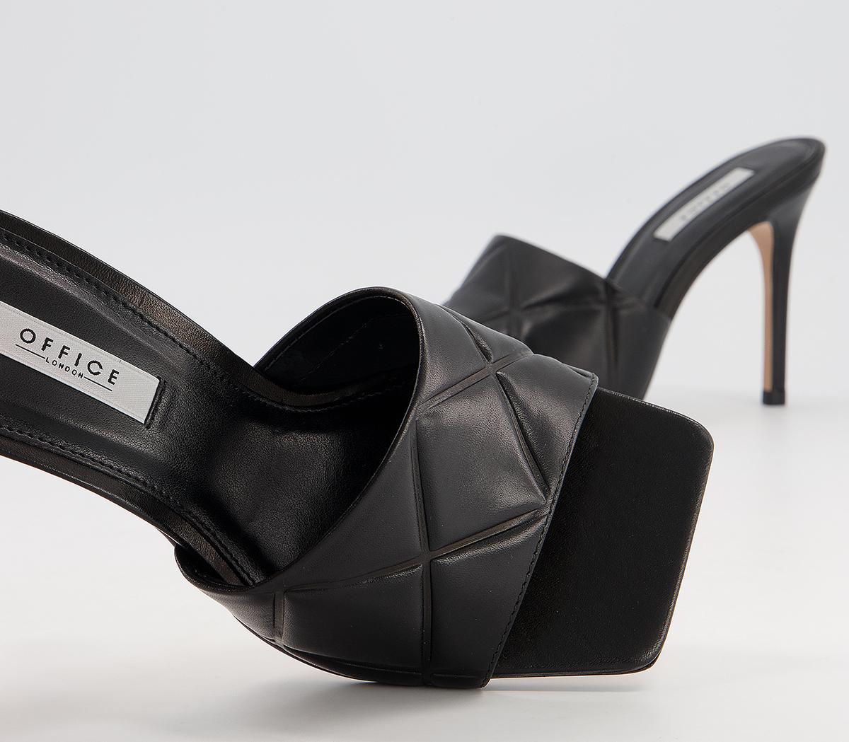 OFFICEHatter Quilt Detail Slip On Mule Stiletto Heels OFFICEHatter Quilt Detail Slip On Mule Stiletto HeelsBlack Leather