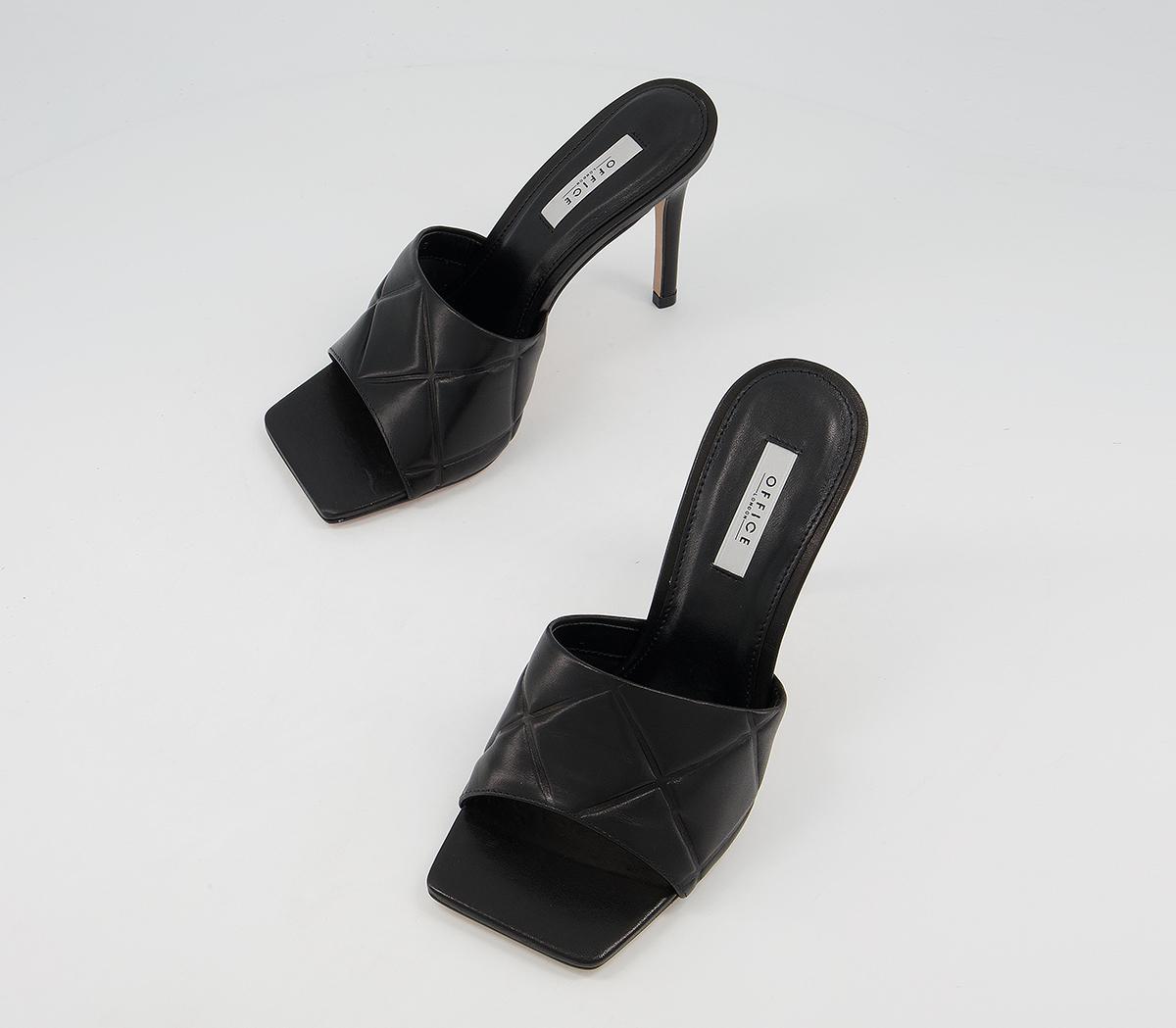 OFFICEHatter Quilt Detail Slip On Mule Stiletto HeelsBlack Leather