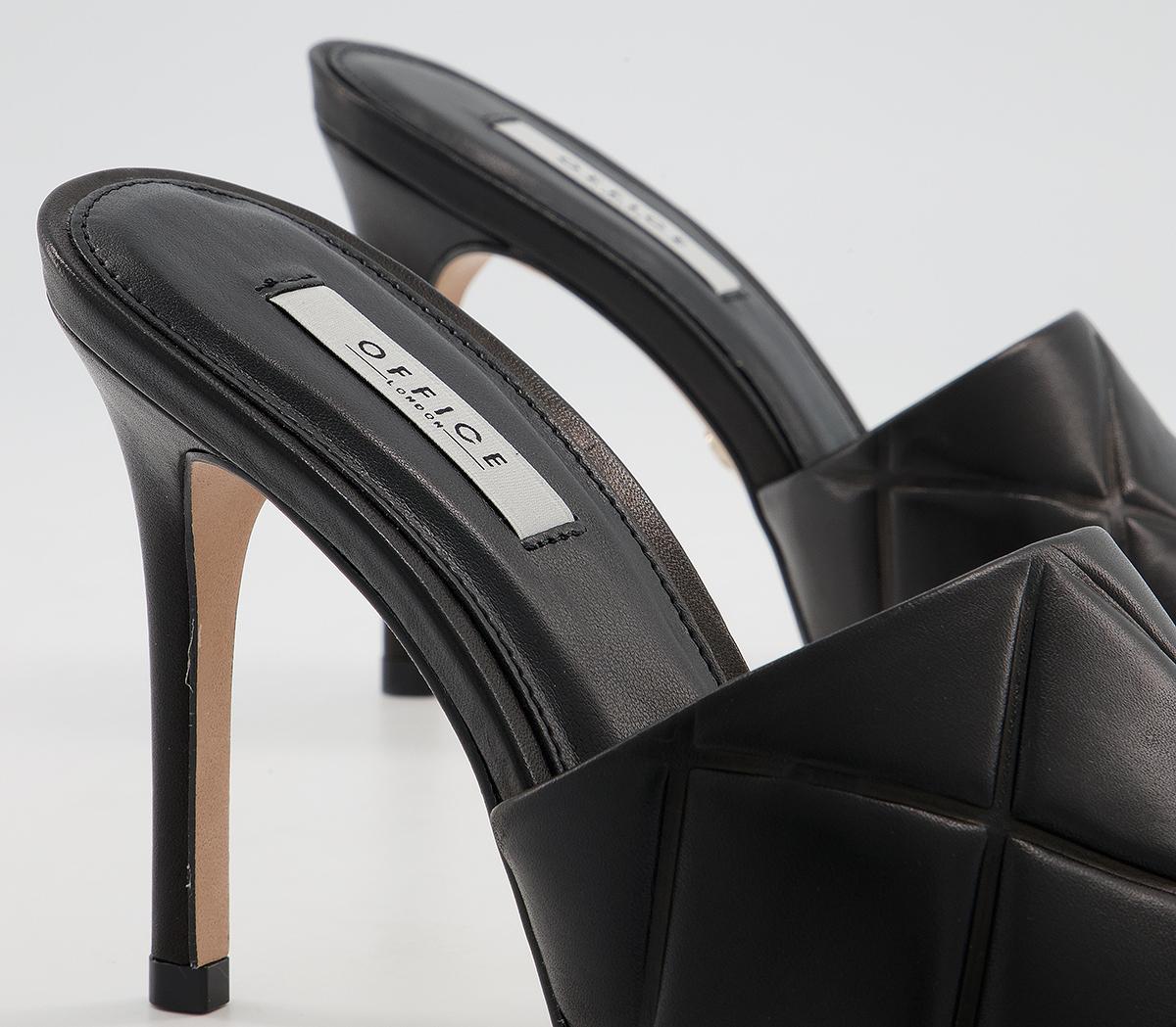 OFFICEHatter Quilt Detail Slip On Mule Stiletto HeelsBlack Leather