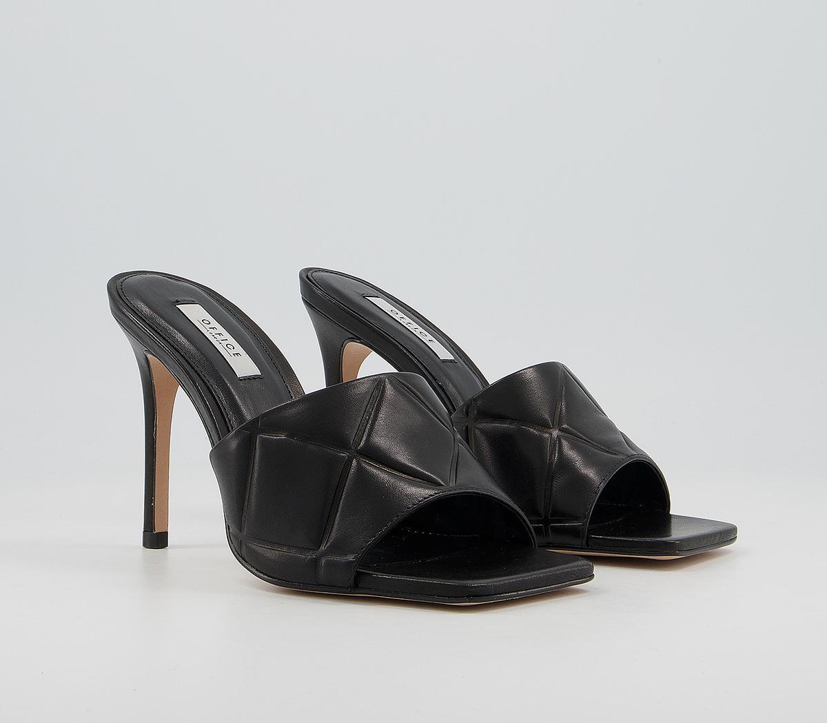 OFFICEHatter Quilt Detail Slip On Mule Stiletto HeelsBlack Leather