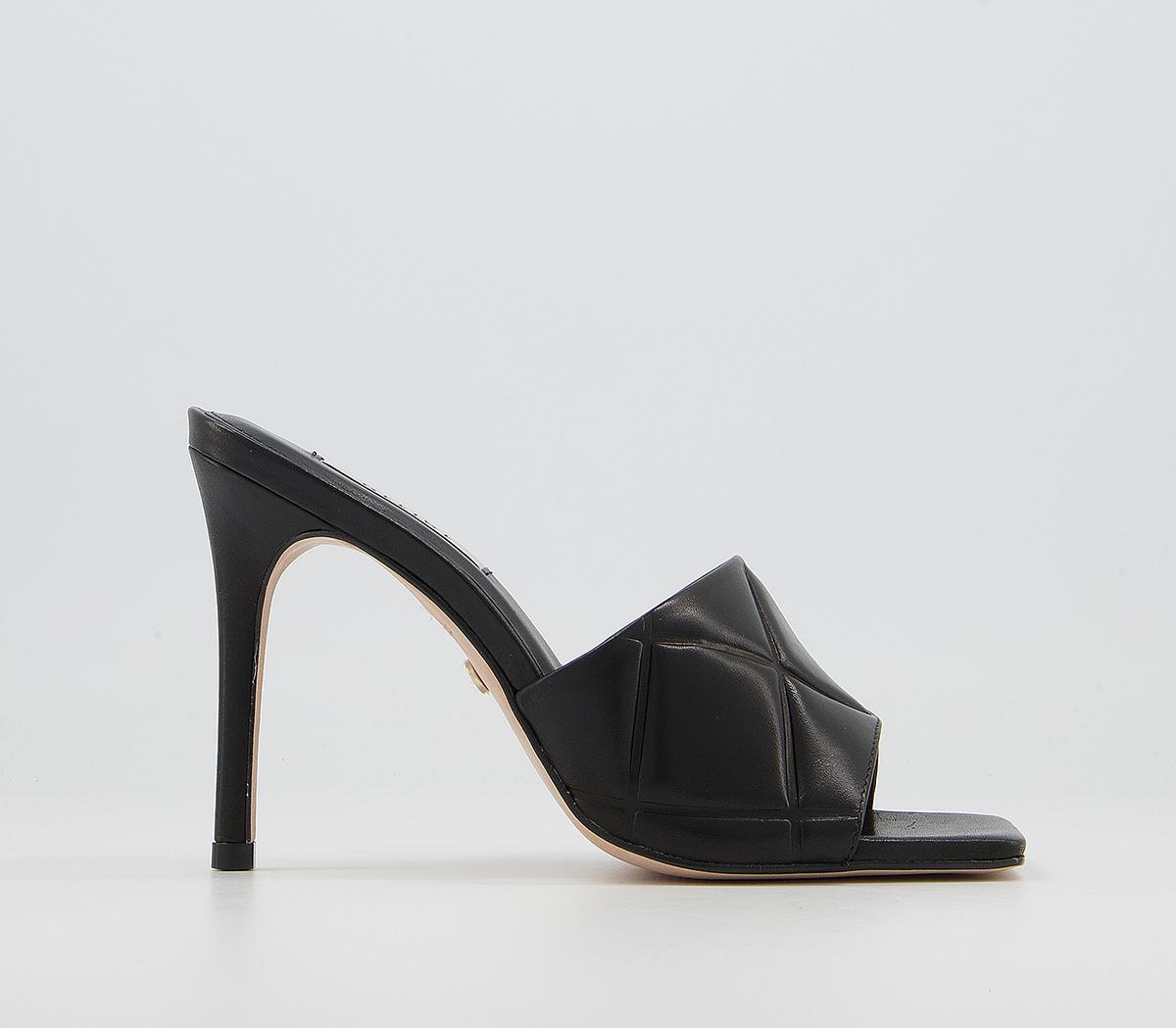 OFFICEHatter Quilt Detail Slip On Mule Stiletto Heels OFFICEHatter Quilt Detail Slip On Mule Stiletto HeelsBlack Leather