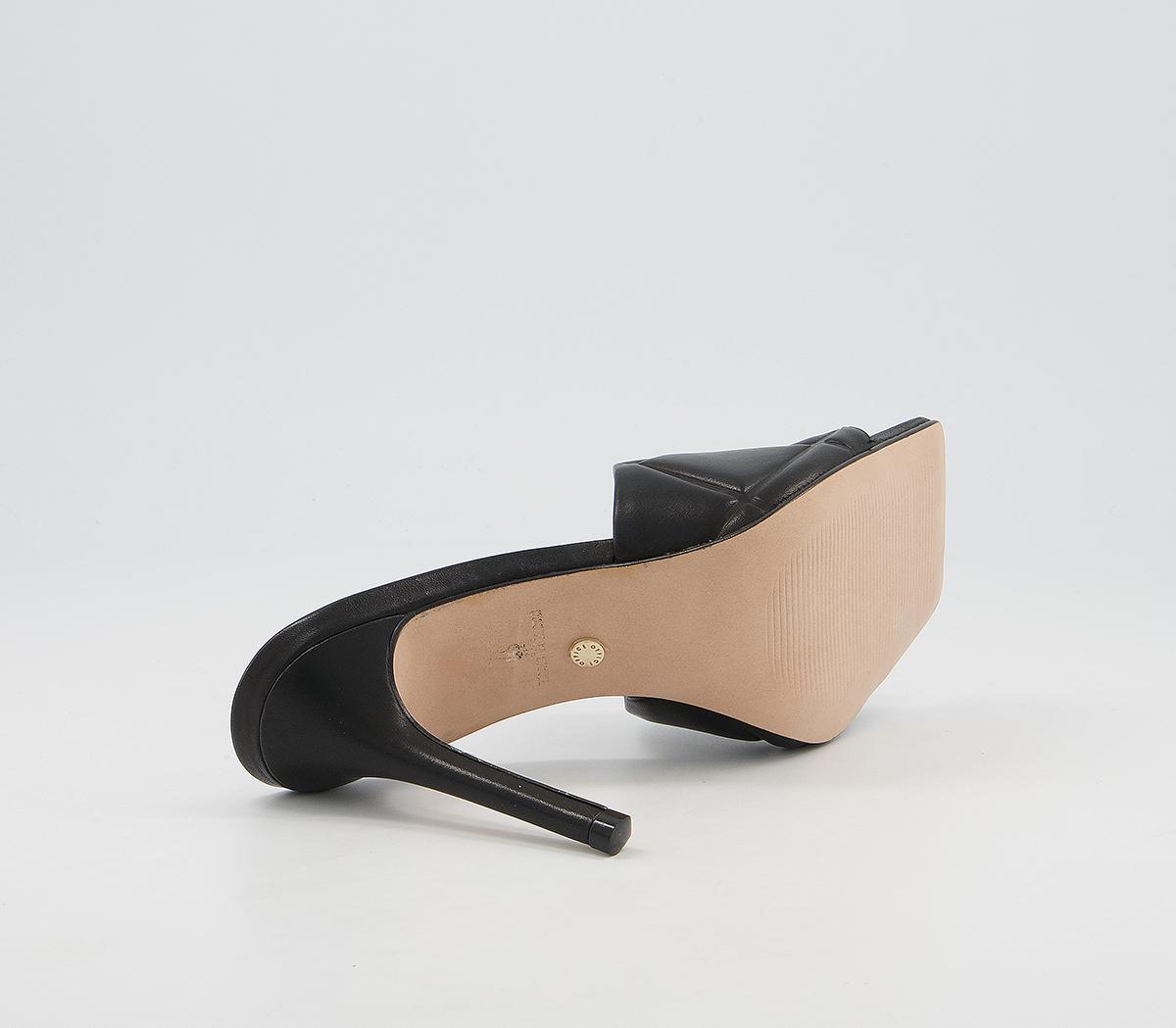 OFFICEHatter Quilt Detail Slip On Mule Stiletto Heels OFFICEHatter Quilt Detail Slip On Mule Stiletto HeelsBlack Leather
