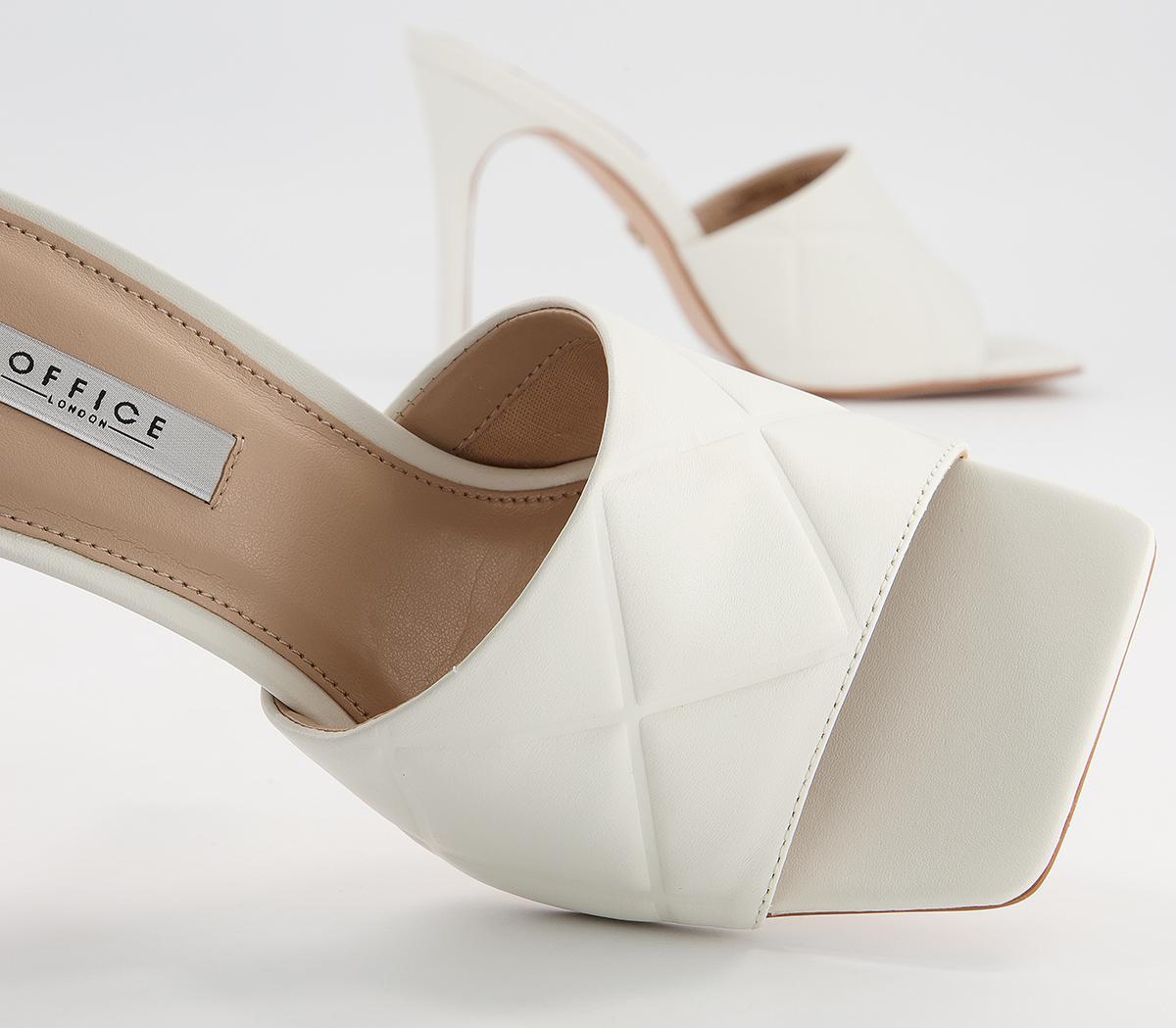 Office Hatter Quilt Detail Mule Stilettos Office Hatter Quilt Detail Mule Stilettos White Leather