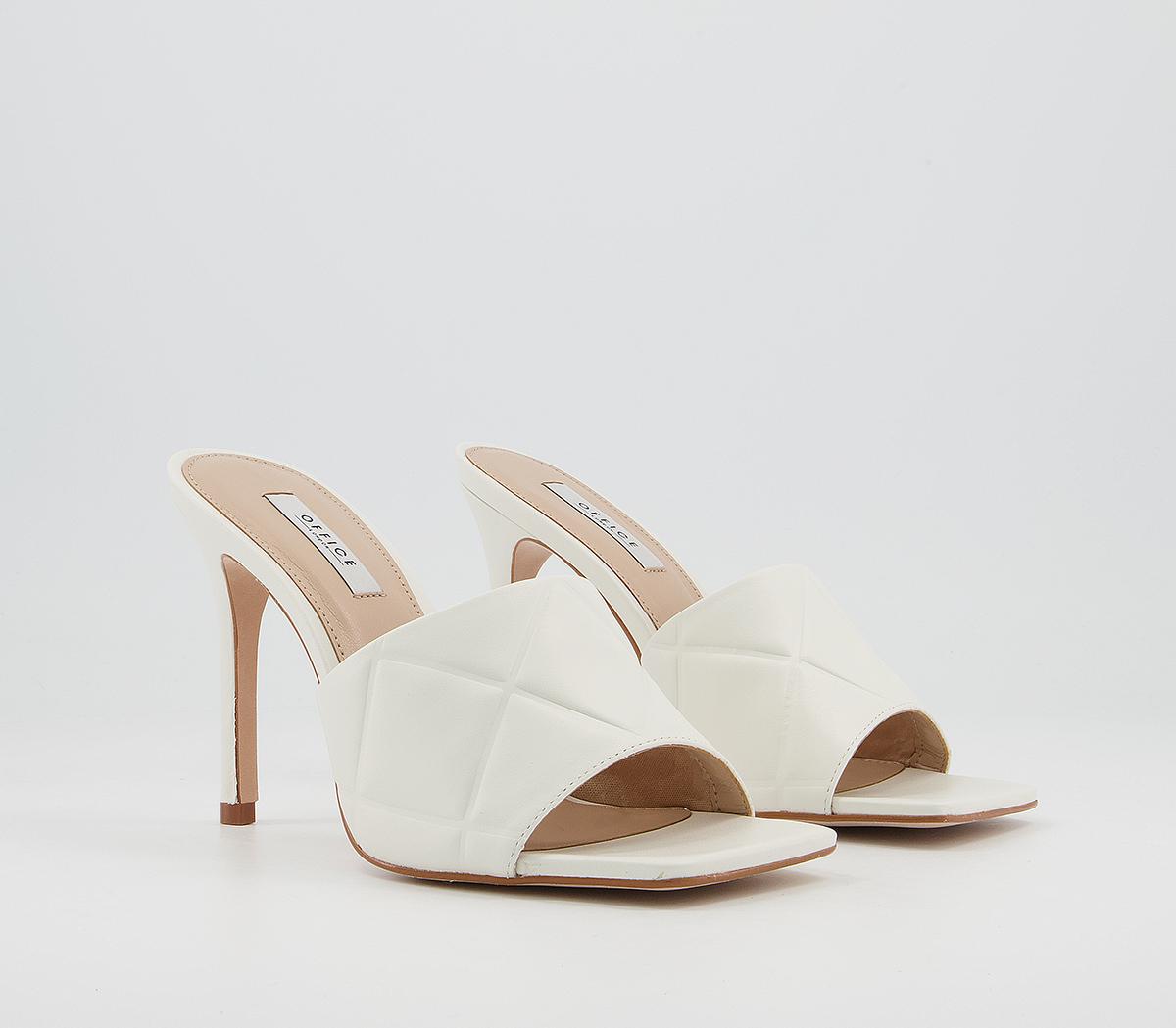 Office Hatter Quilt Detail Mule Stilettos Office Hatter Quilt Detail Mule Stilettos White Leather