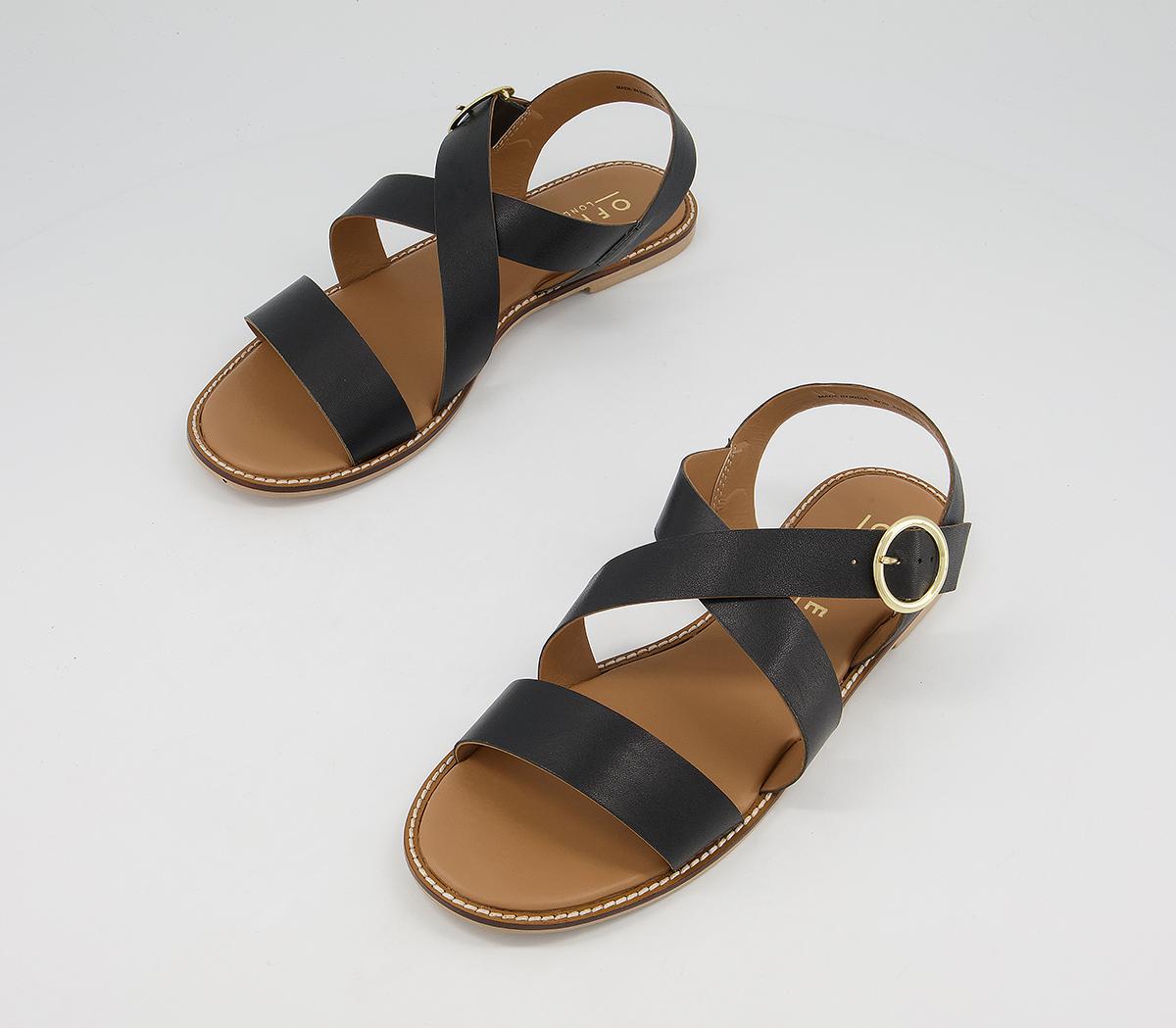 OFFICE Splendid Cross Strap Sandals Black Leather - Women’s Sandals