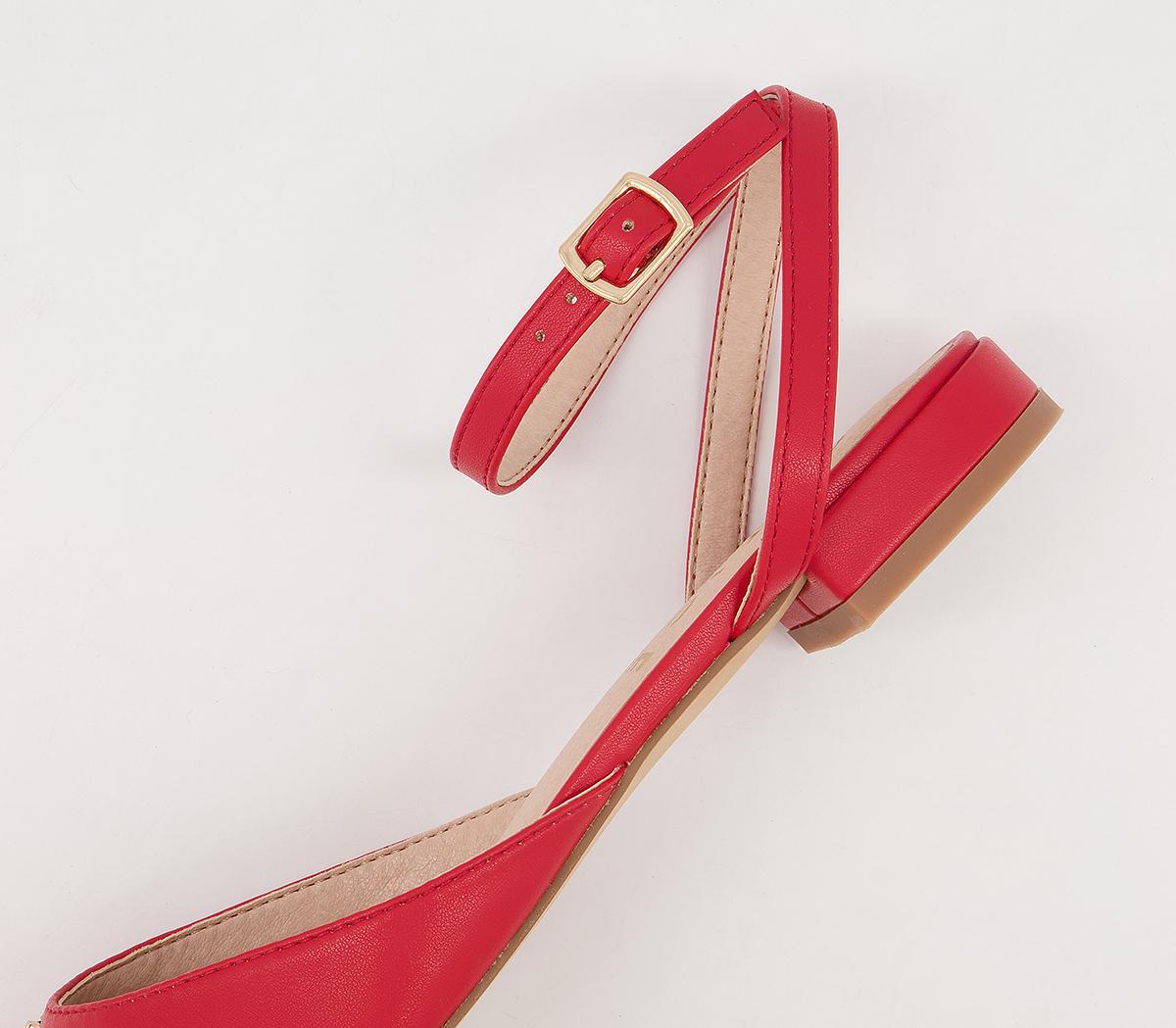 Office Fending Ankle Strap Pointed Flats Office Fending Ankle Strap Pointed Flats Red