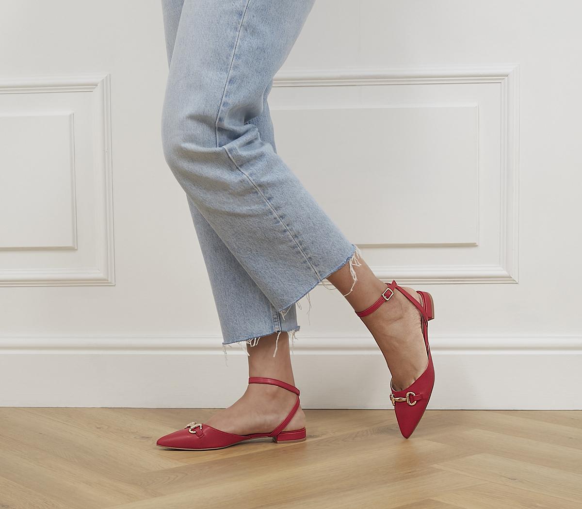 Red pointed toe flats with store ankle strap