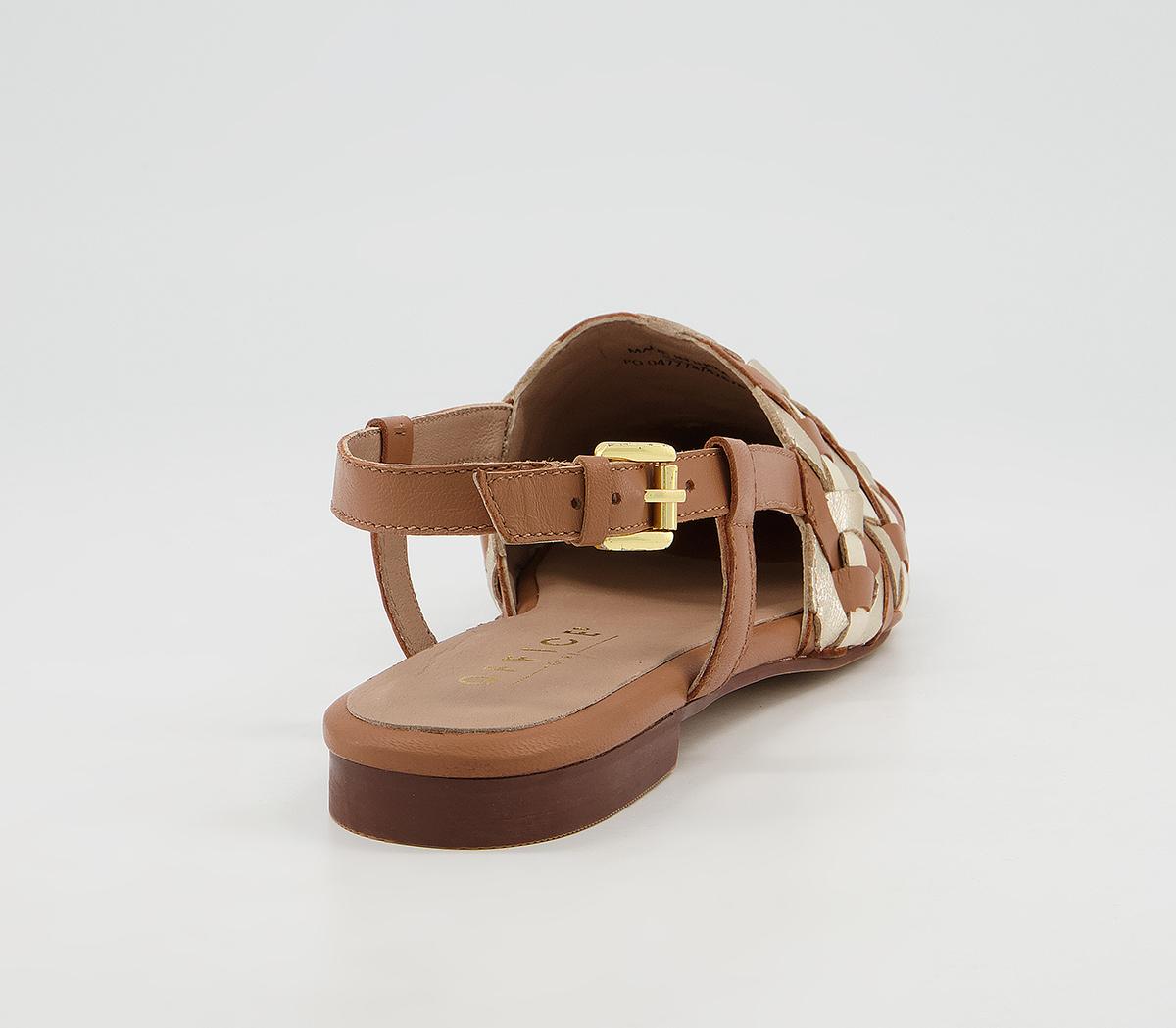 Office Figure Woven Flat Shoes Office Figure Woven Flat Shoes Tan Off White Gold Leather Mix