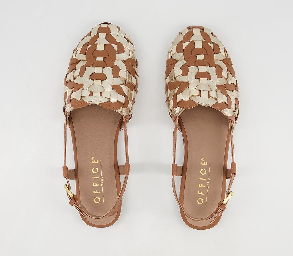 Office Figure Woven Flat Shoes Office Figure Woven Flat Shoes Tan Off White Gold Leather Mix