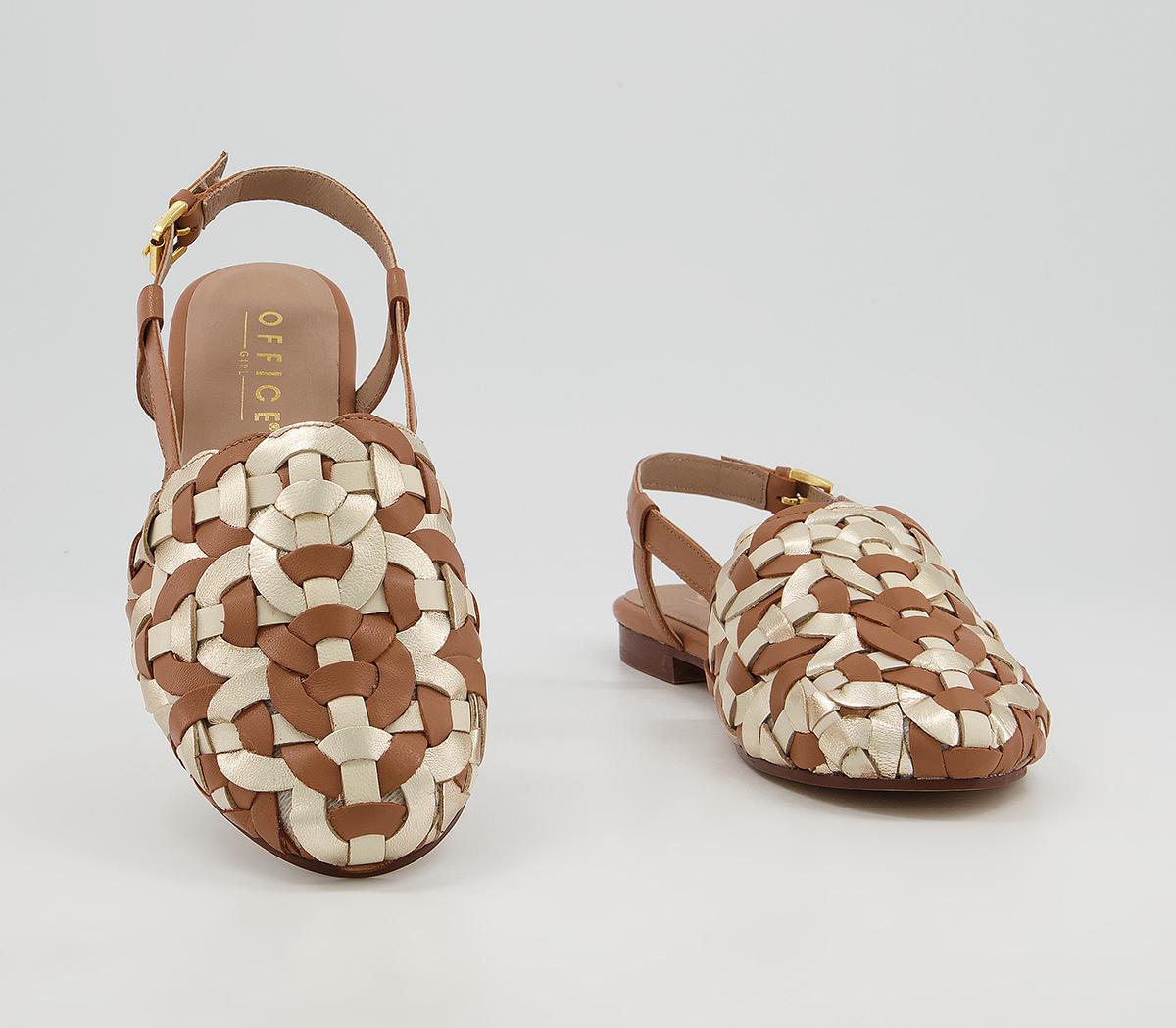 Office Figure Woven Flat Shoes Office Figure Woven Flat Shoes Tan Off White Gold Leather Mix