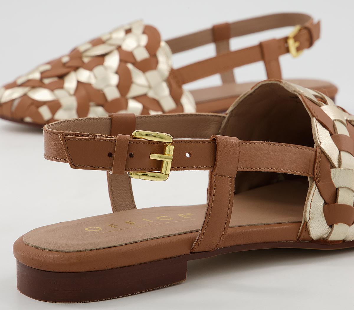 Office Figure Woven Flat Shoes Office Figure Woven Flat Shoes Tan Off White Gold Leather Mix