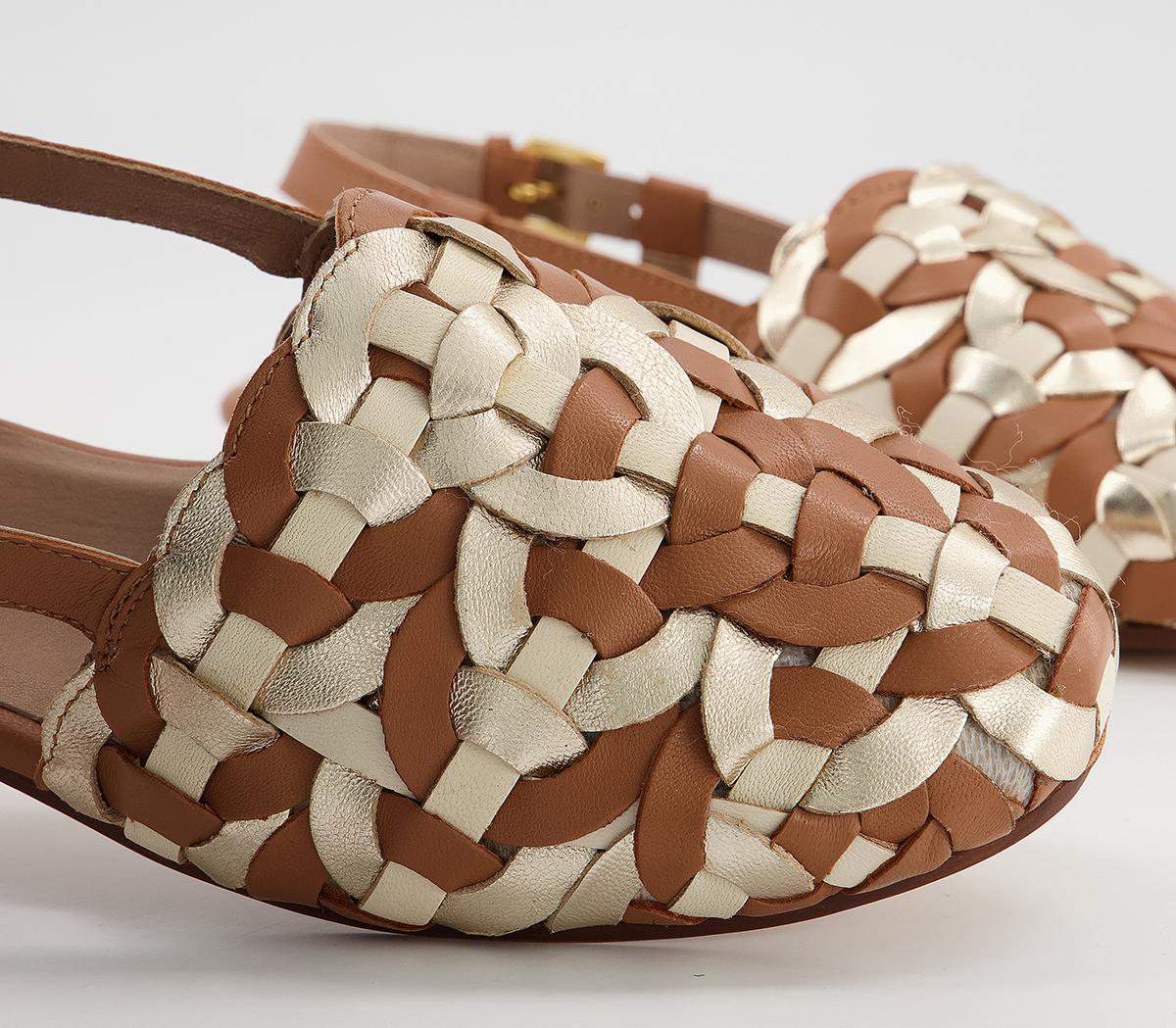 Office Figure Woven Flat Shoes Office Figure Woven Flat Shoes Tan Off White Gold Leather Mix