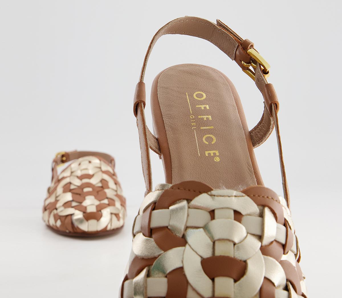 Office Figure Woven Flat Shoes Office Figure Woven Flat Shoes Tan Off White Gold Leather Mix