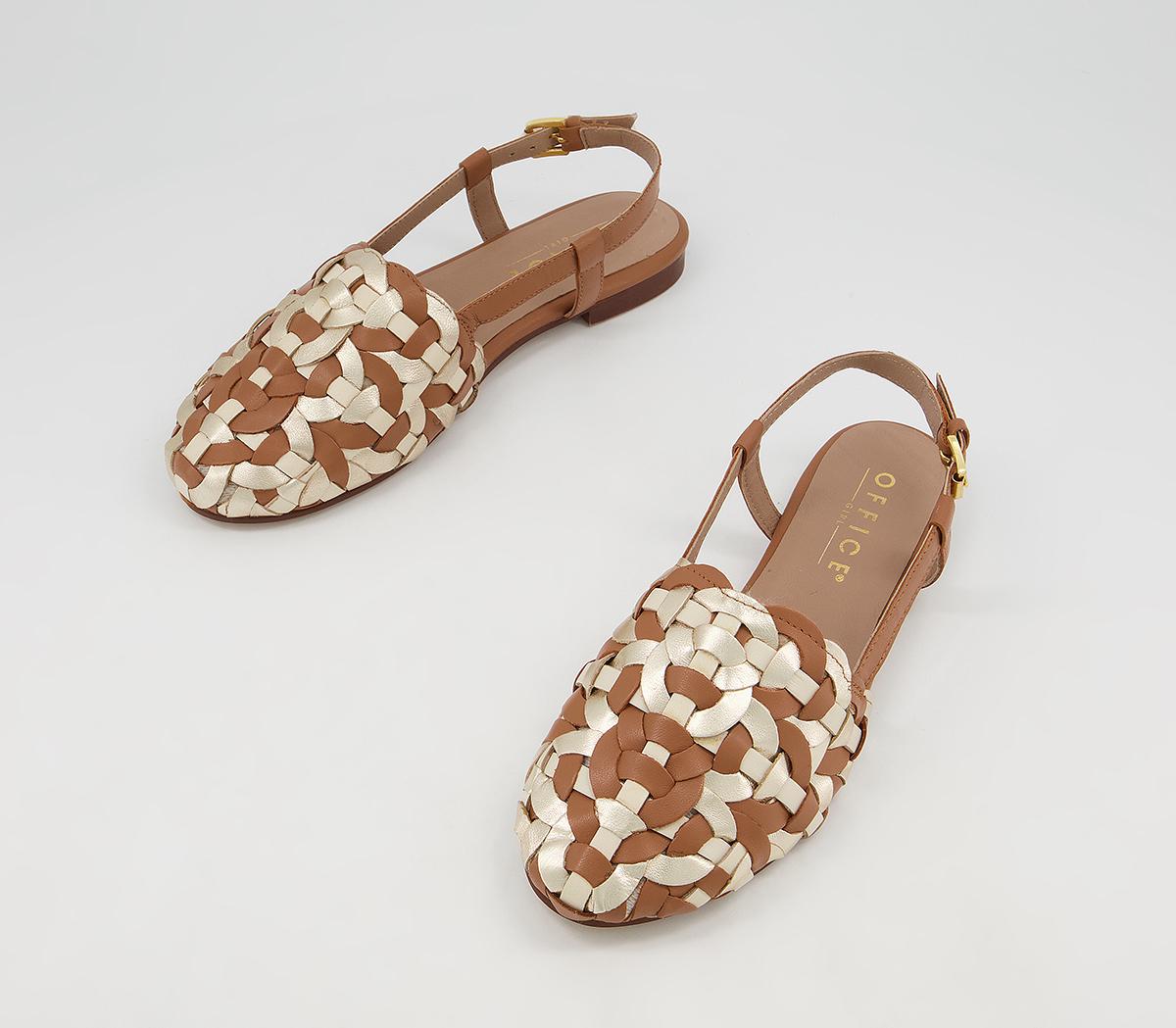 Office Figure Woven Flat Shoes Office Figure Woven Flat Shoes Tan Off White Gold Leather Mix