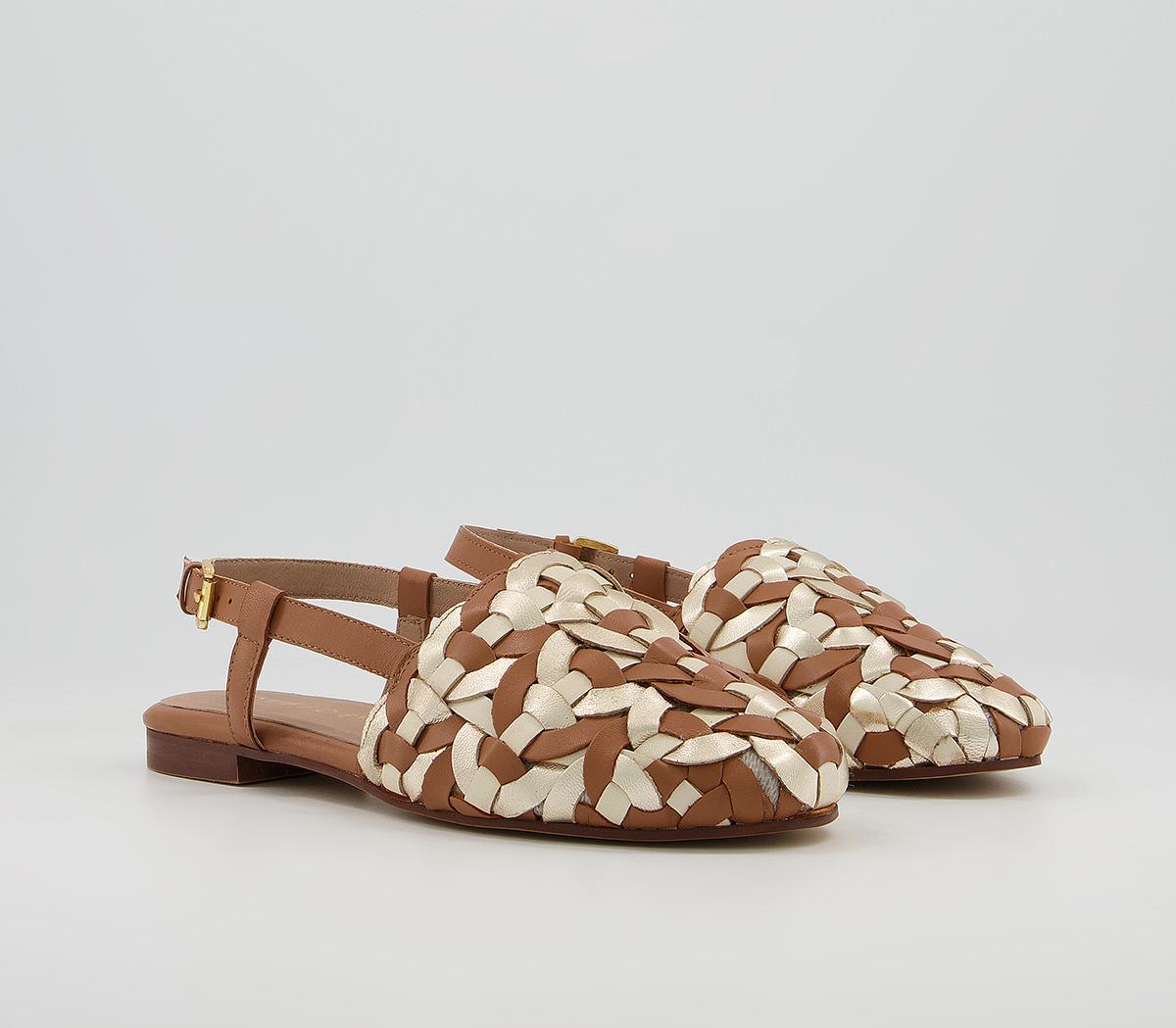 Office Figure Woven Flat Shoes Office Figure Woven Flat Shoes Tan Off White Gold Leather Mix