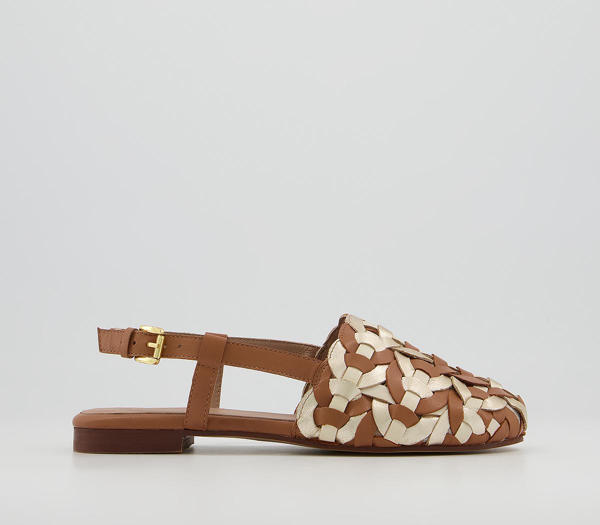 Office Figure Woven Flat Shoes Office Figure Woven Flat Shoes Tan Off White Gold Leather Mix