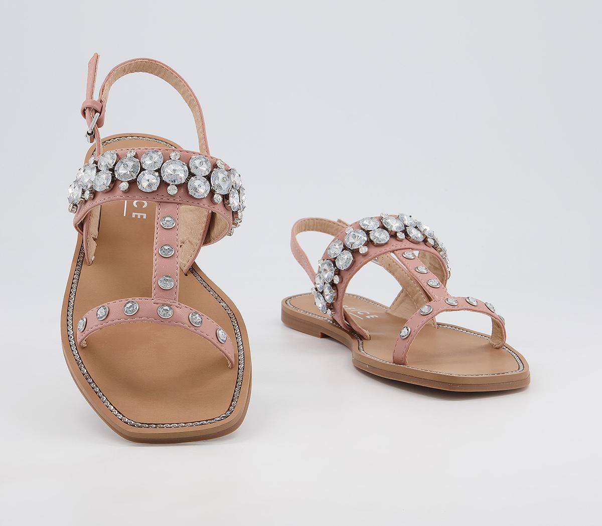 Office Seemly Two Part T-Bar Sandals Office Seemly Two Part T-Bar Sandals Nude Embellished